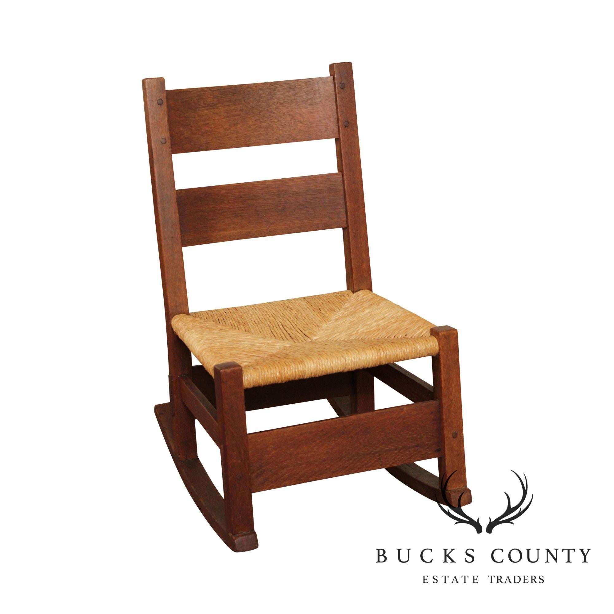 Gustav Stickley Antique Mission Oak Rush Seat Nursing Rocker