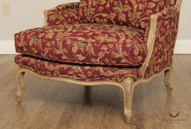 French Louis XV Style Pair of Wide Seat Bergere Lounge Chairs