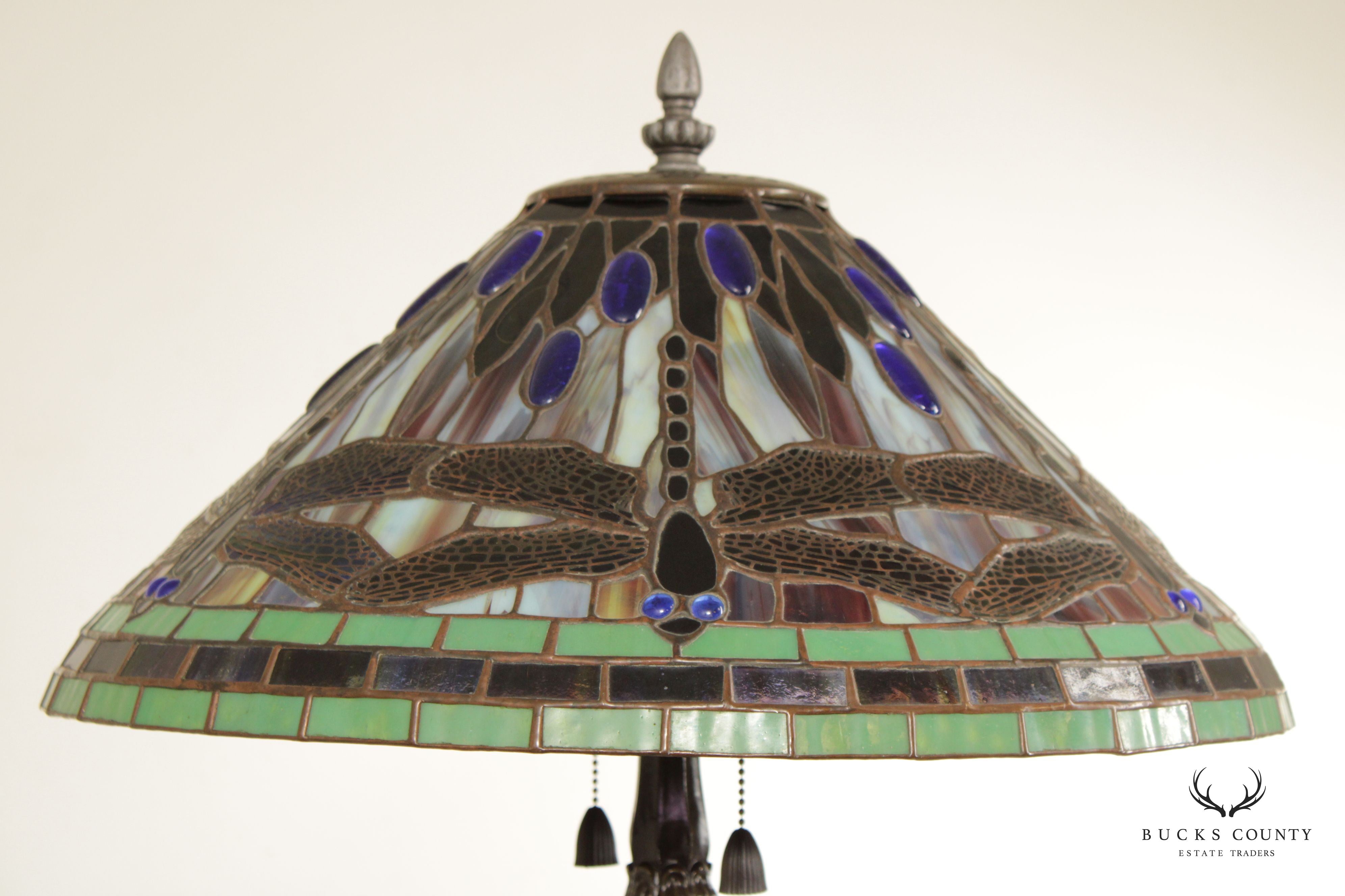 Quoizel Art Nouveau Style Dragon Fly Stained Glass Lamp