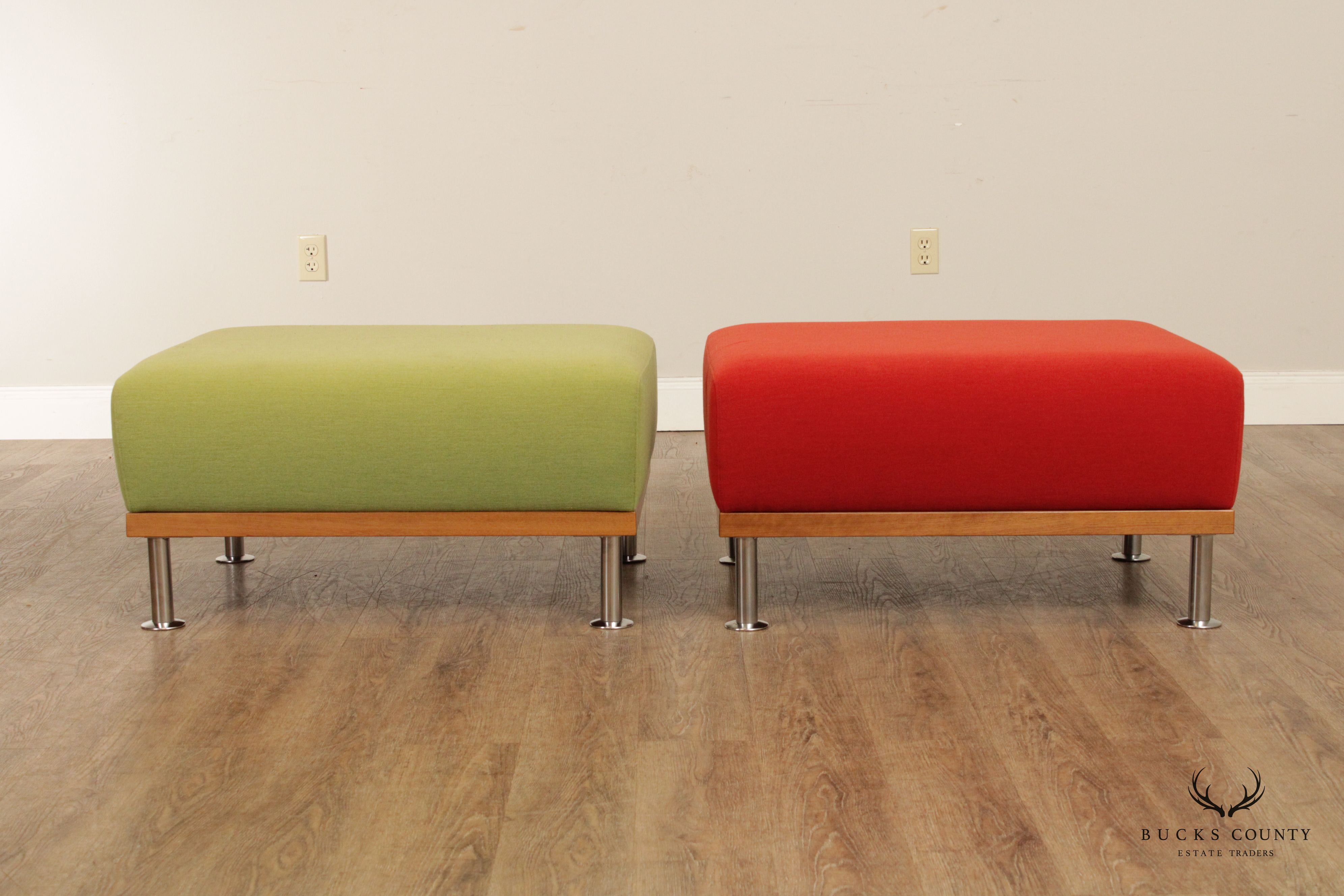 Mid Century Modern Style Pair of Upholstered Ottomans