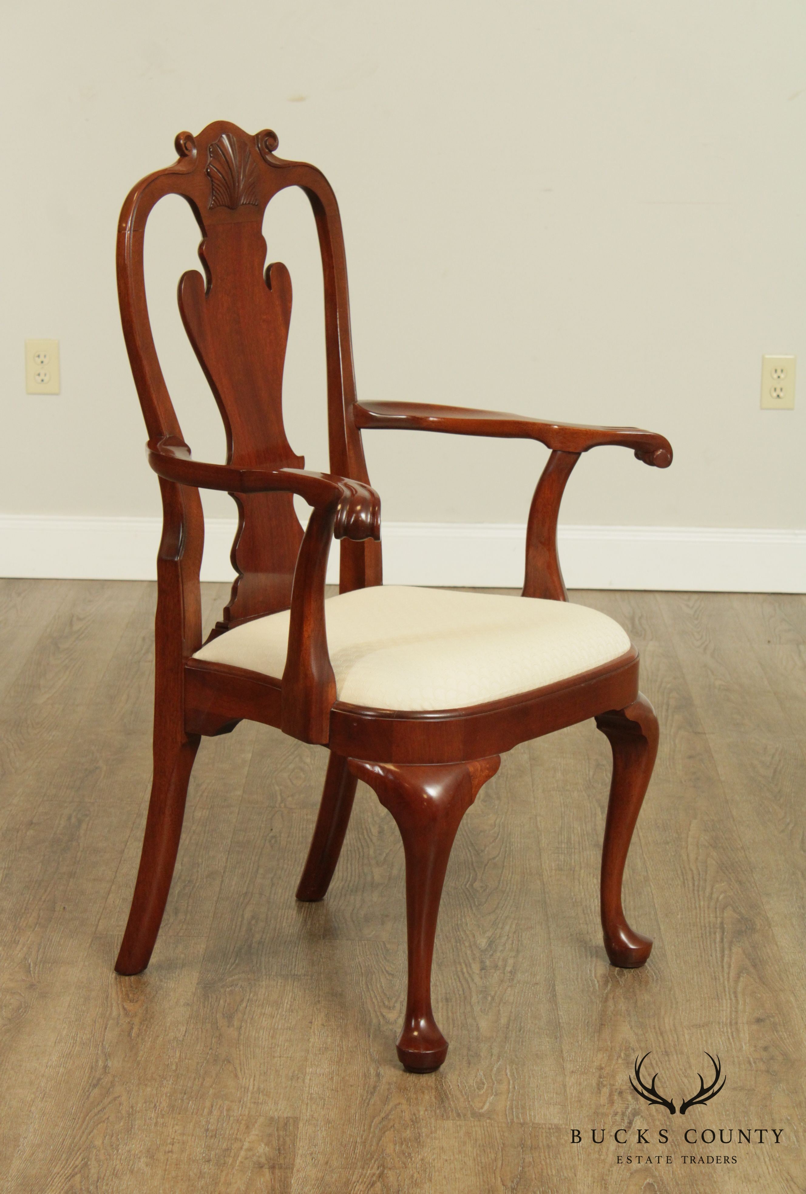 Stickley Mahogany Set 8 Queen Anne Style Dining Chairs