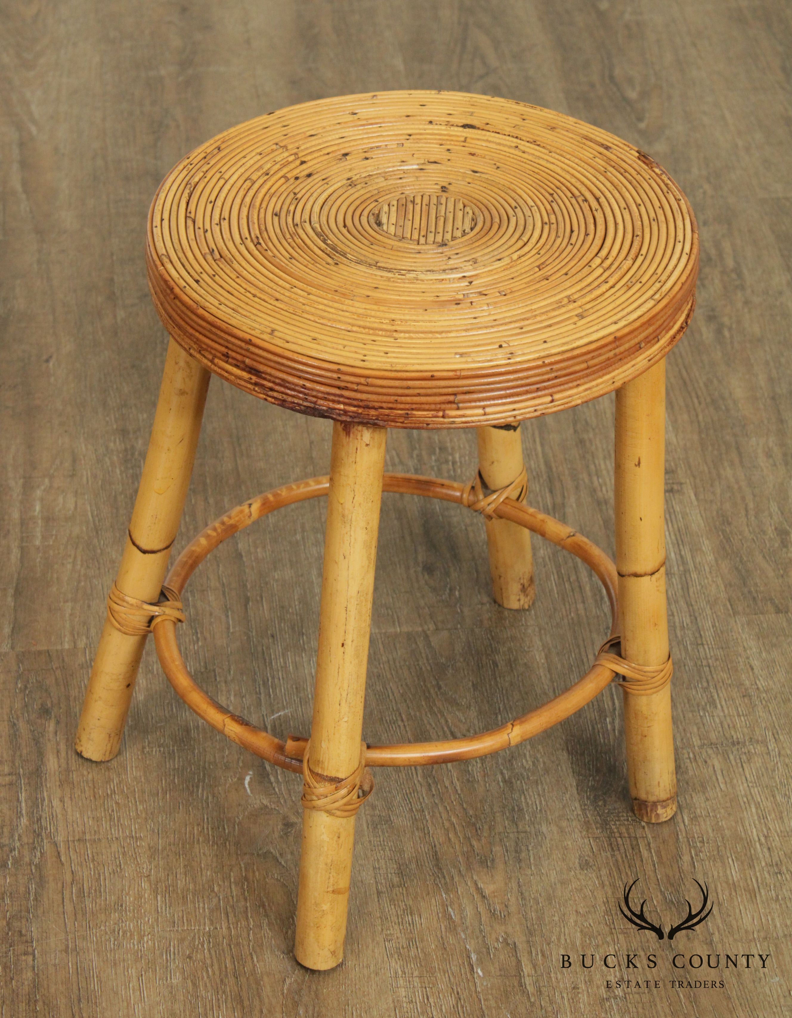 Vintage Bamboo Kidney Shape Vanity with Mirror, Stool