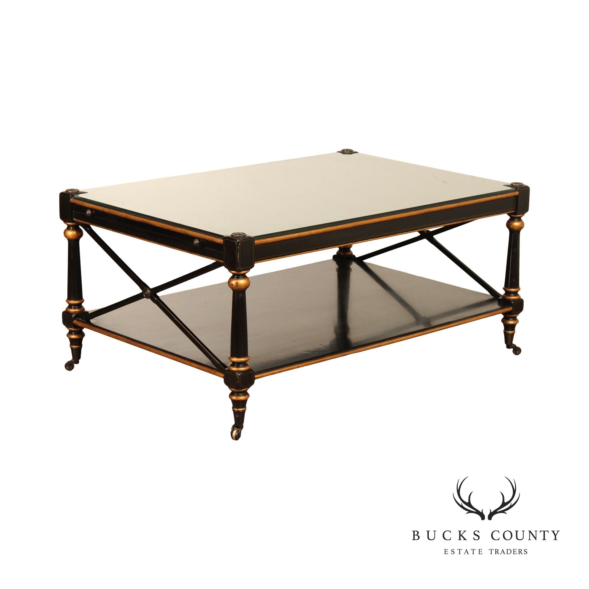 Italian Regency Style Ebonized and Partial Gilt Coffee Table