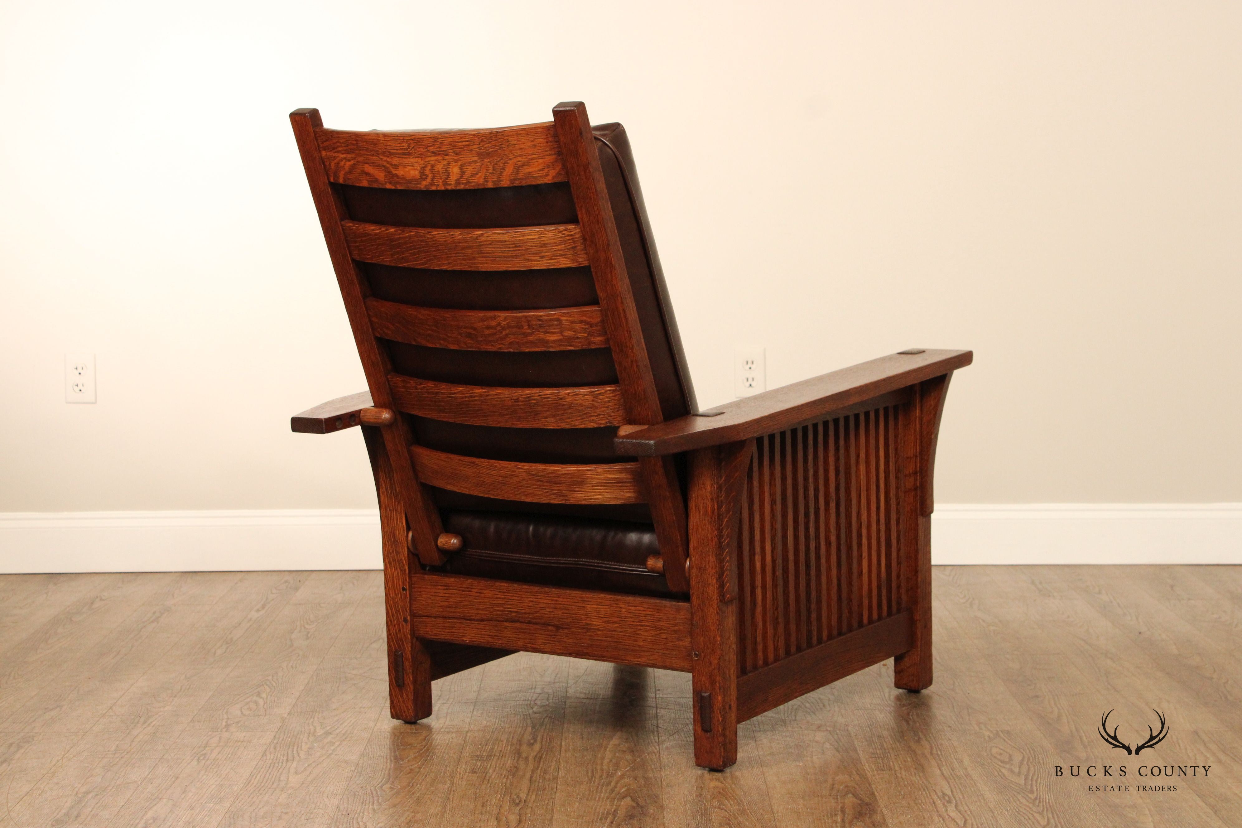 Gustav Stickley Antique Mission Oak and Leather Morris Chair