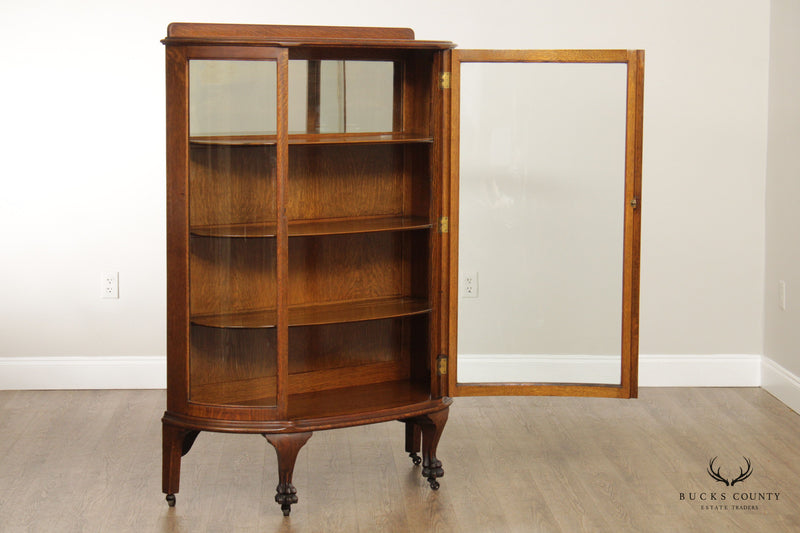 Antique Victorian Oak Bowfront China Display Cabinet