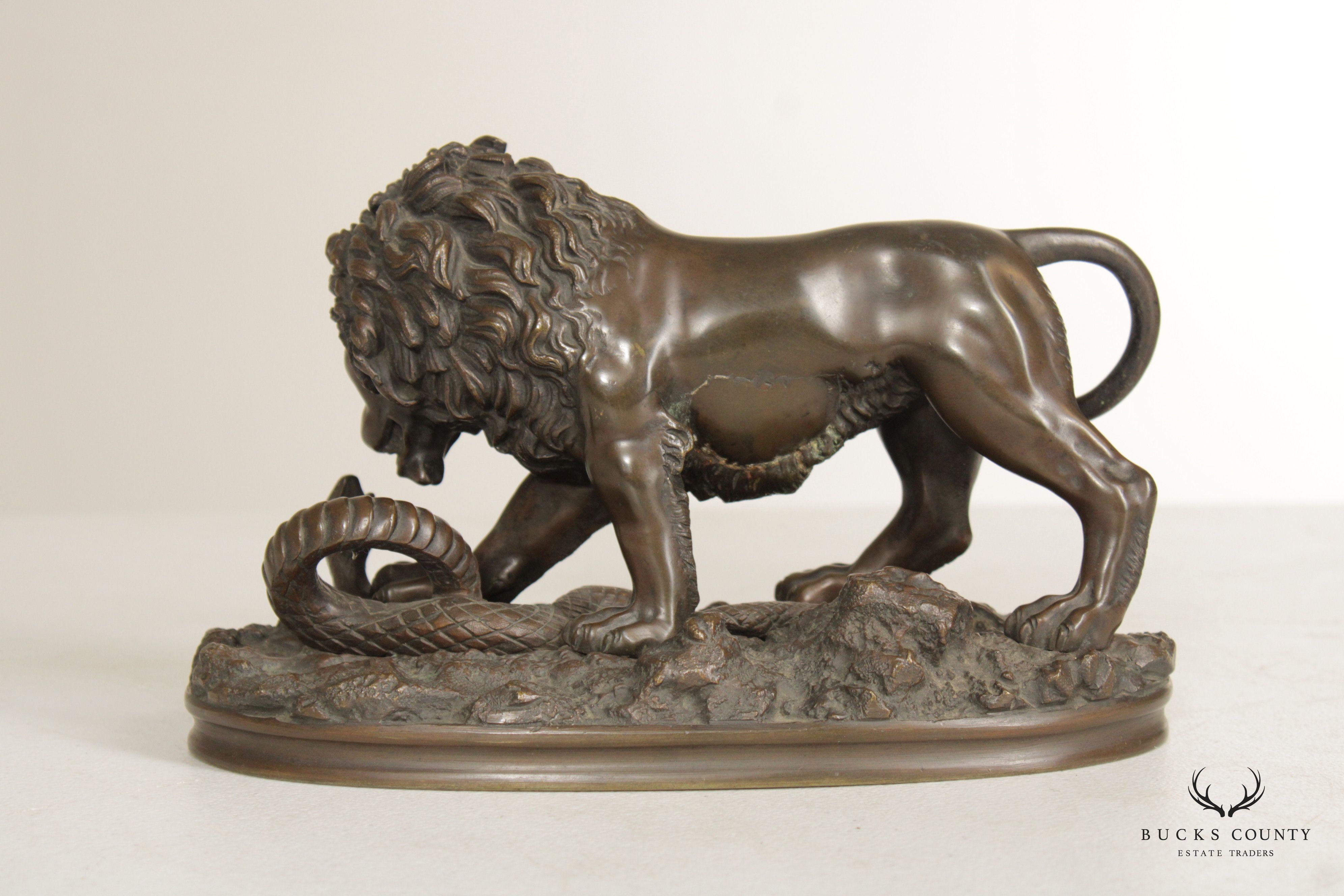 Lion and Serpent Bronze Sculpture, After Antoine-Louis Barye