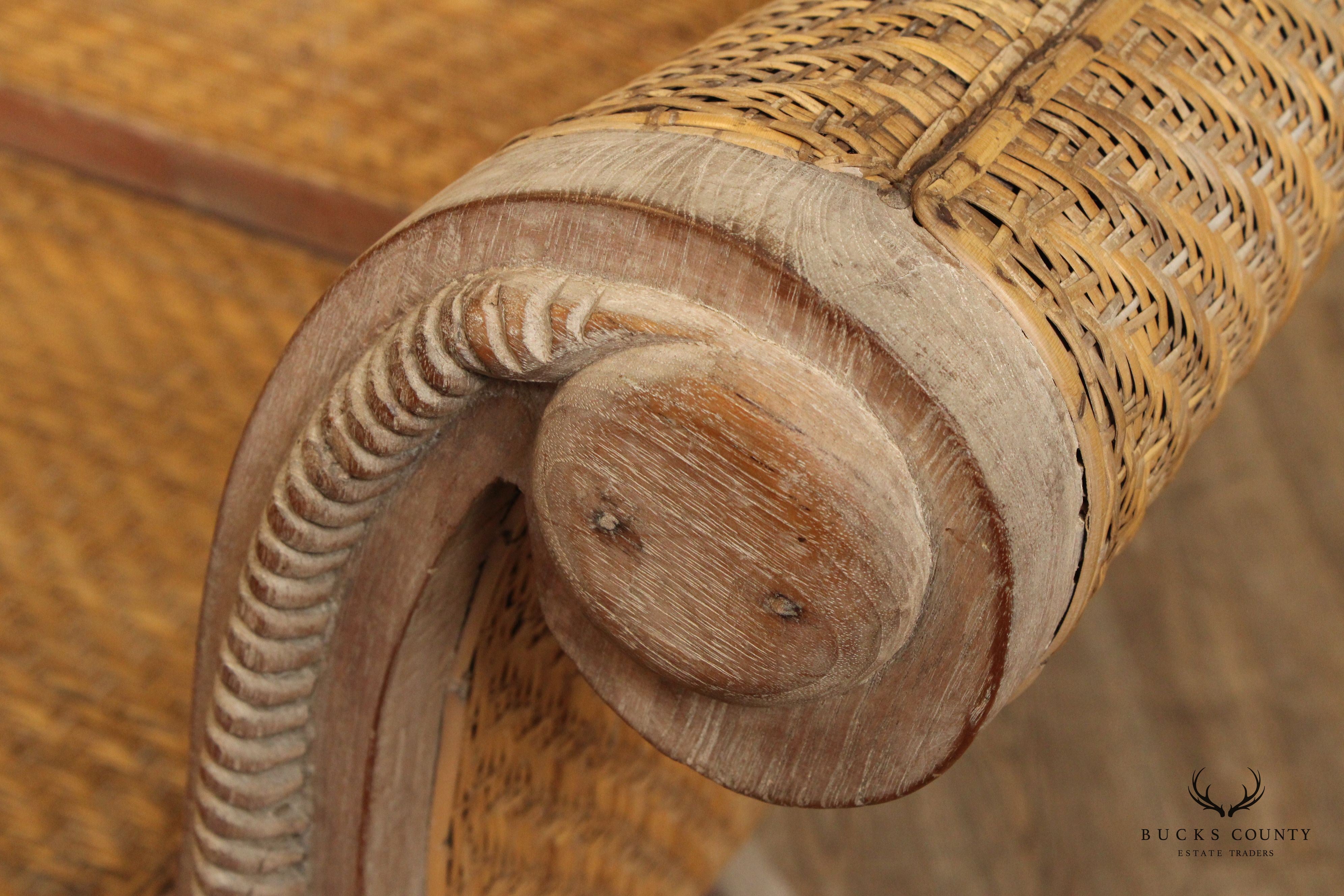 British Colonial Style Teak and Wicker Settee