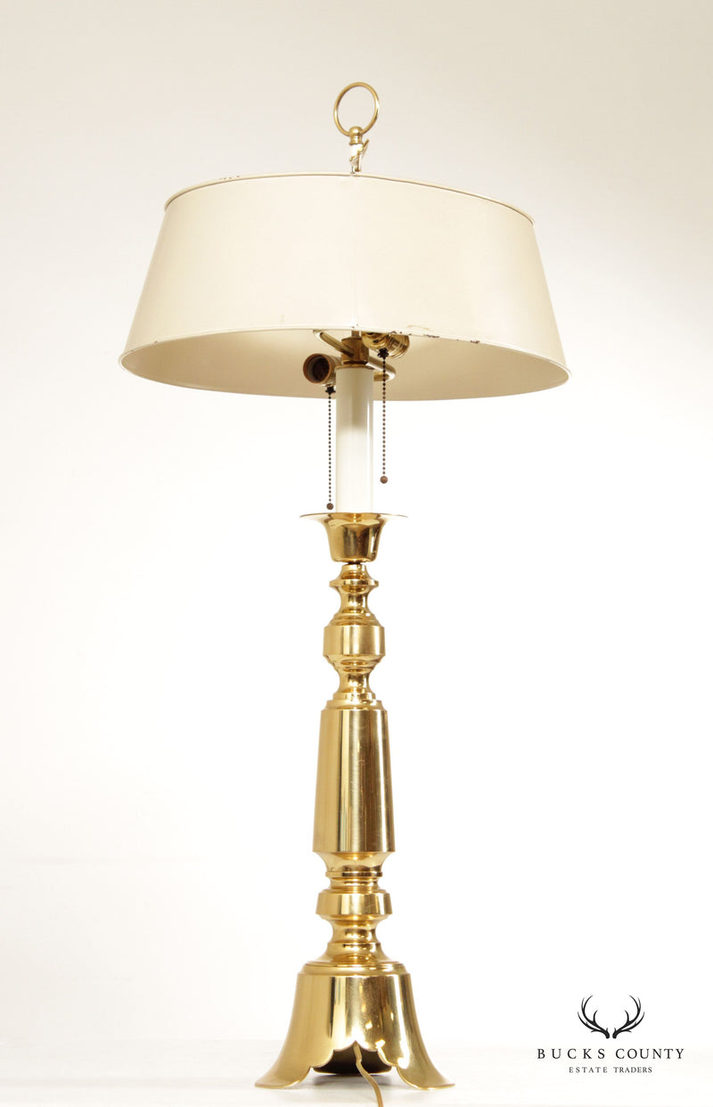 Vintage Tall Brass Candlestick Table Lamp with Metal Drum Shade
