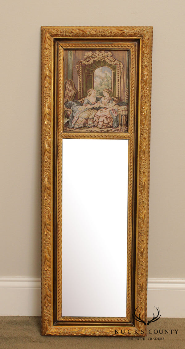 French Louis XV Style Gilt Trumeau Mirror with Tapestry