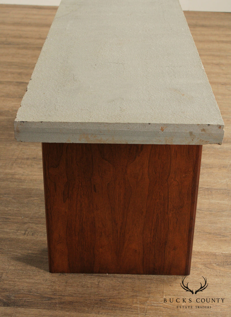 Mid Century Modern Style Slate Top Walnut Bench