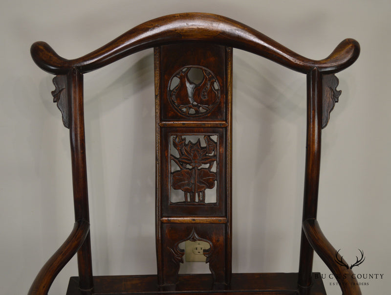 Antique Chinese Carved Hardwood Yoke Back Armchair