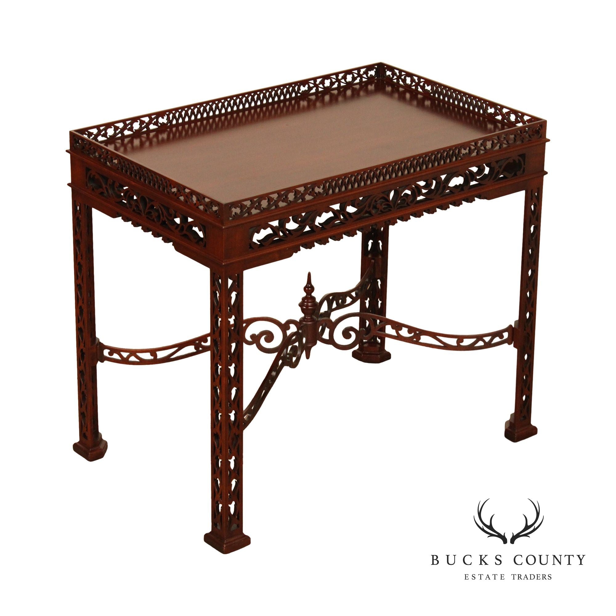 Chinese Chippendale Style Carved Mahogany Tea Table