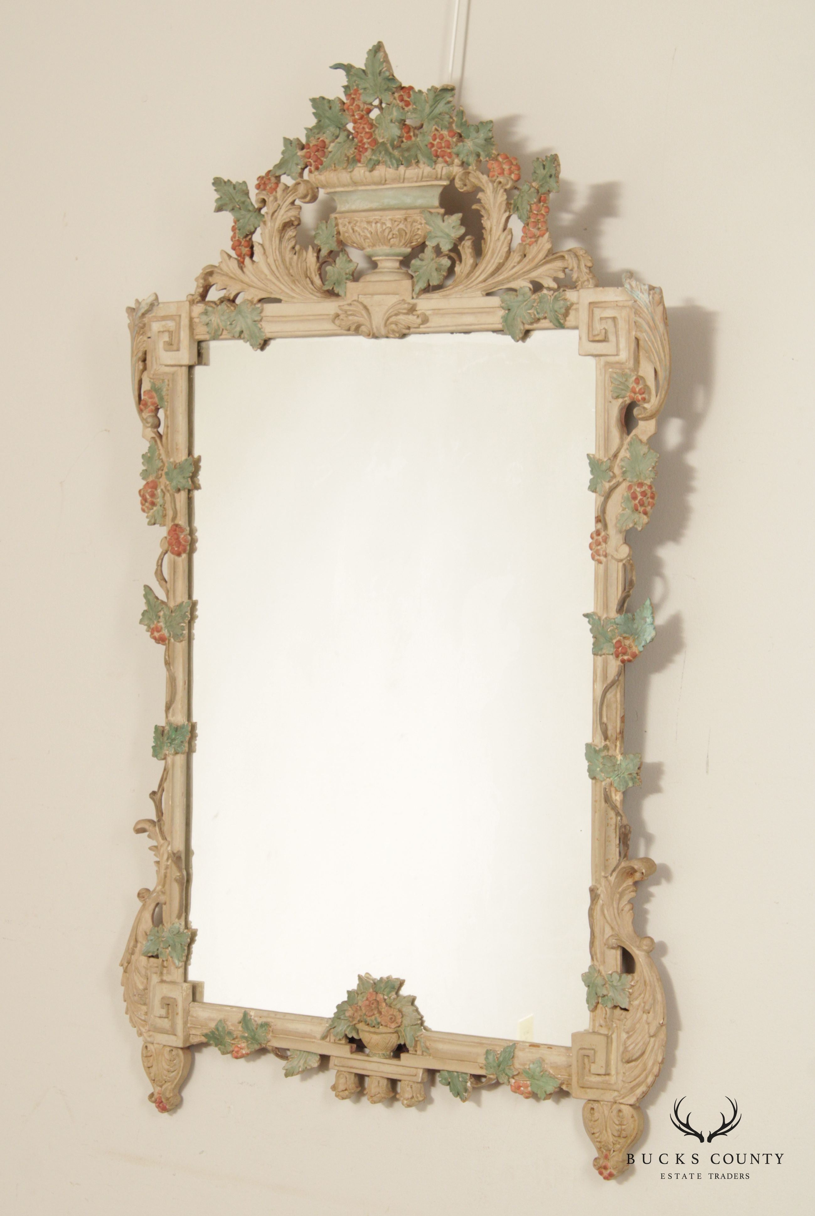 Antique Italian Florentine Style Carved Polychrome Mirror