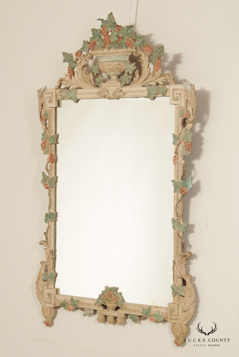 Antique Italian Florentine Style Carved Polychrome Mirror