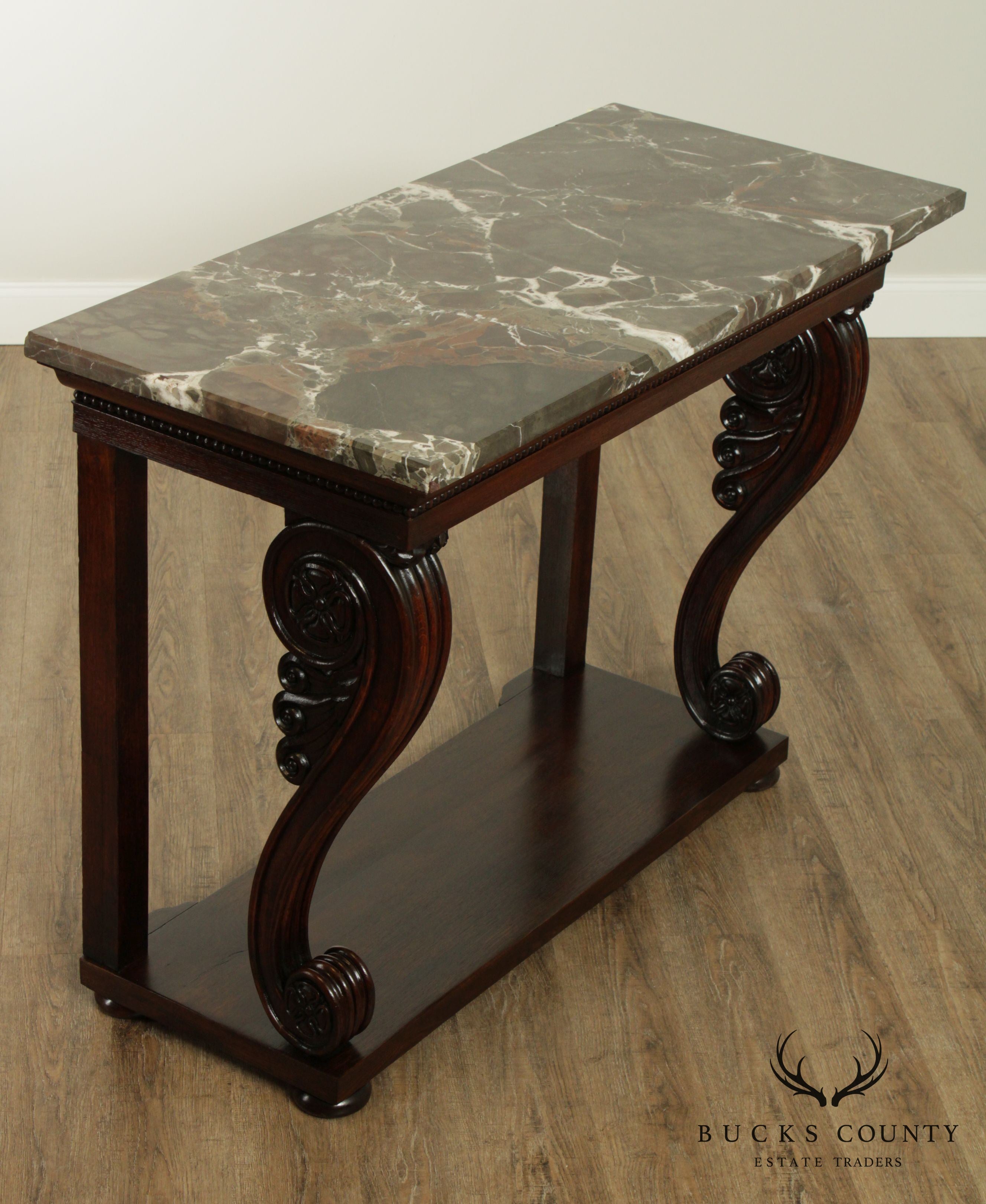 Antique French Empire Mahogany Marble Top Console Table