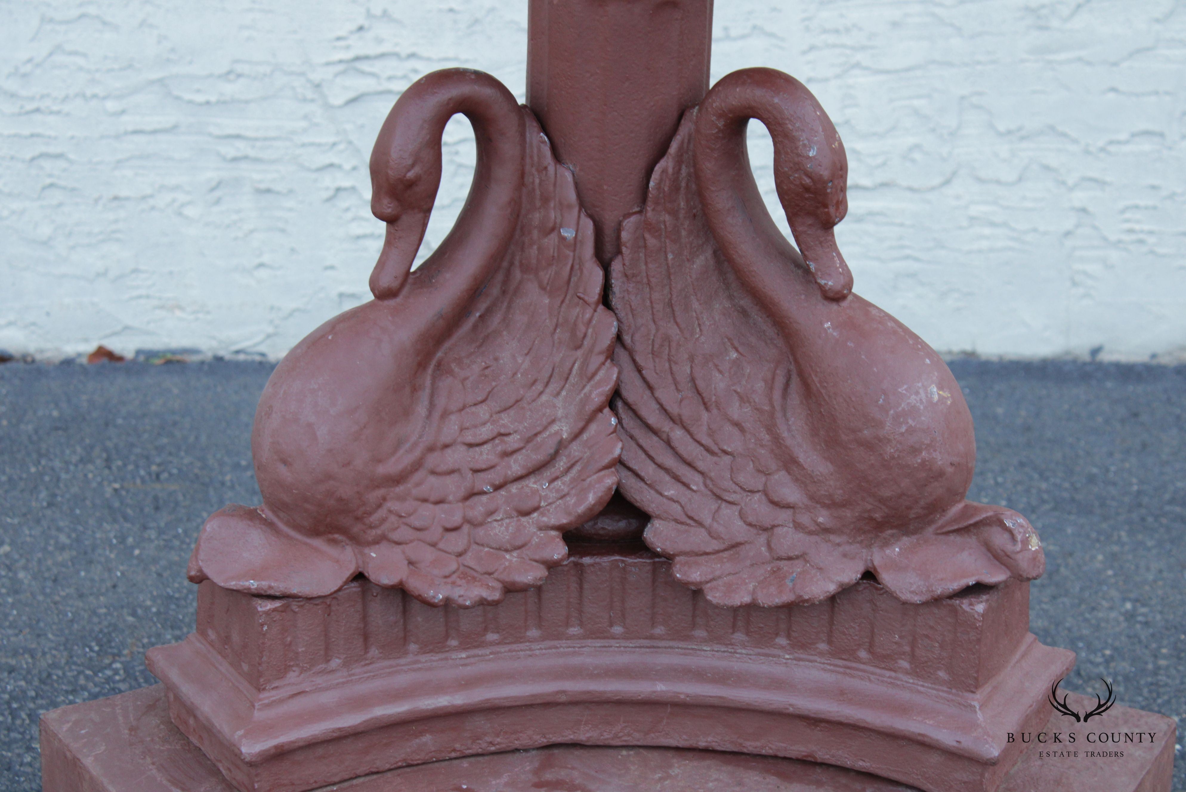 Antique Neoclassical Style Cast Iron Garden Fountain with Cherubs and Swans