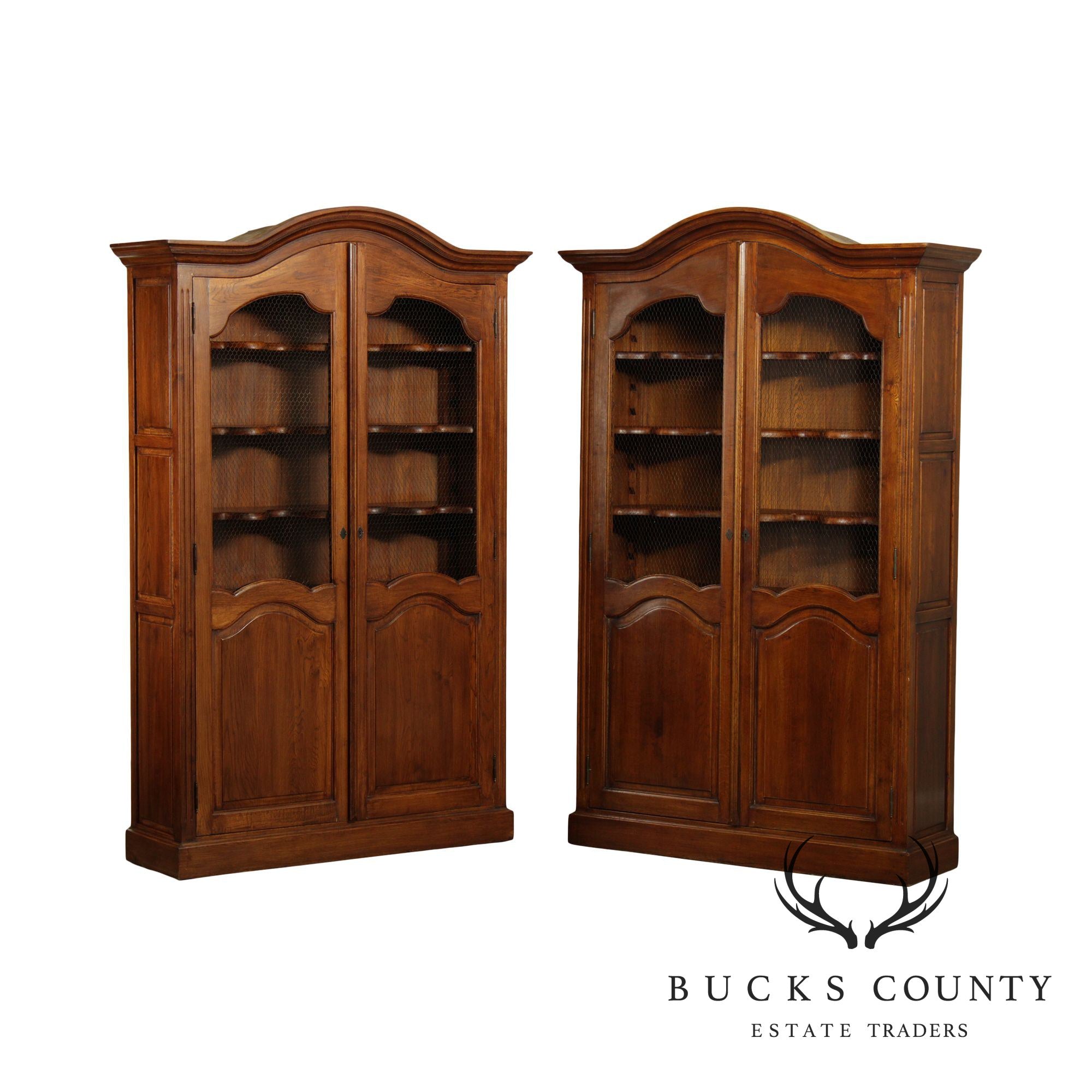 French Country Style Custom Quality Large Pair Bookcases Cabinets