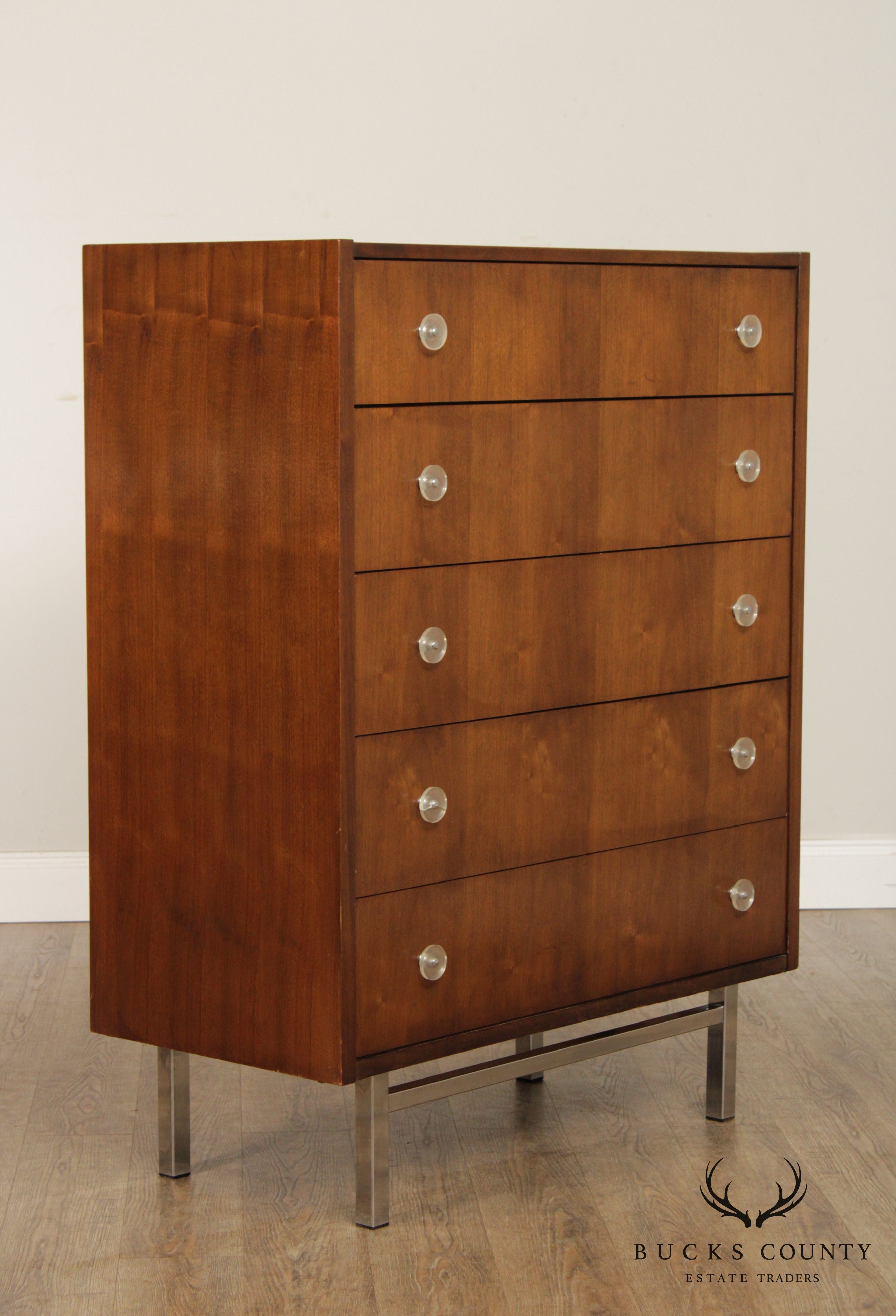 Mid Century Modern Walnut Tall Chest of Drawers