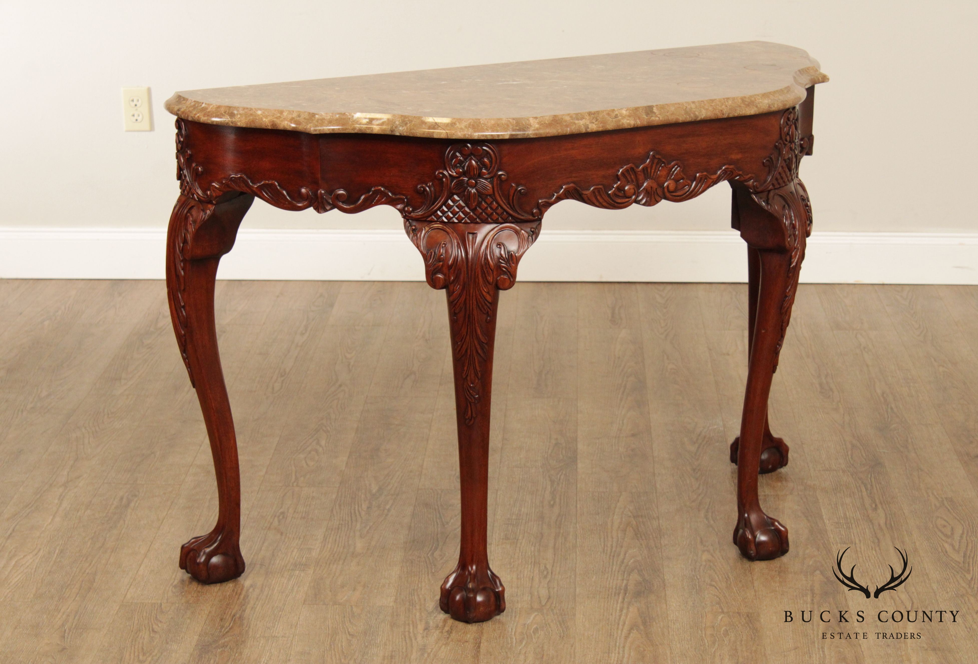 Henkel Harris Mahogany Ball and Claw Marble Top Console Table