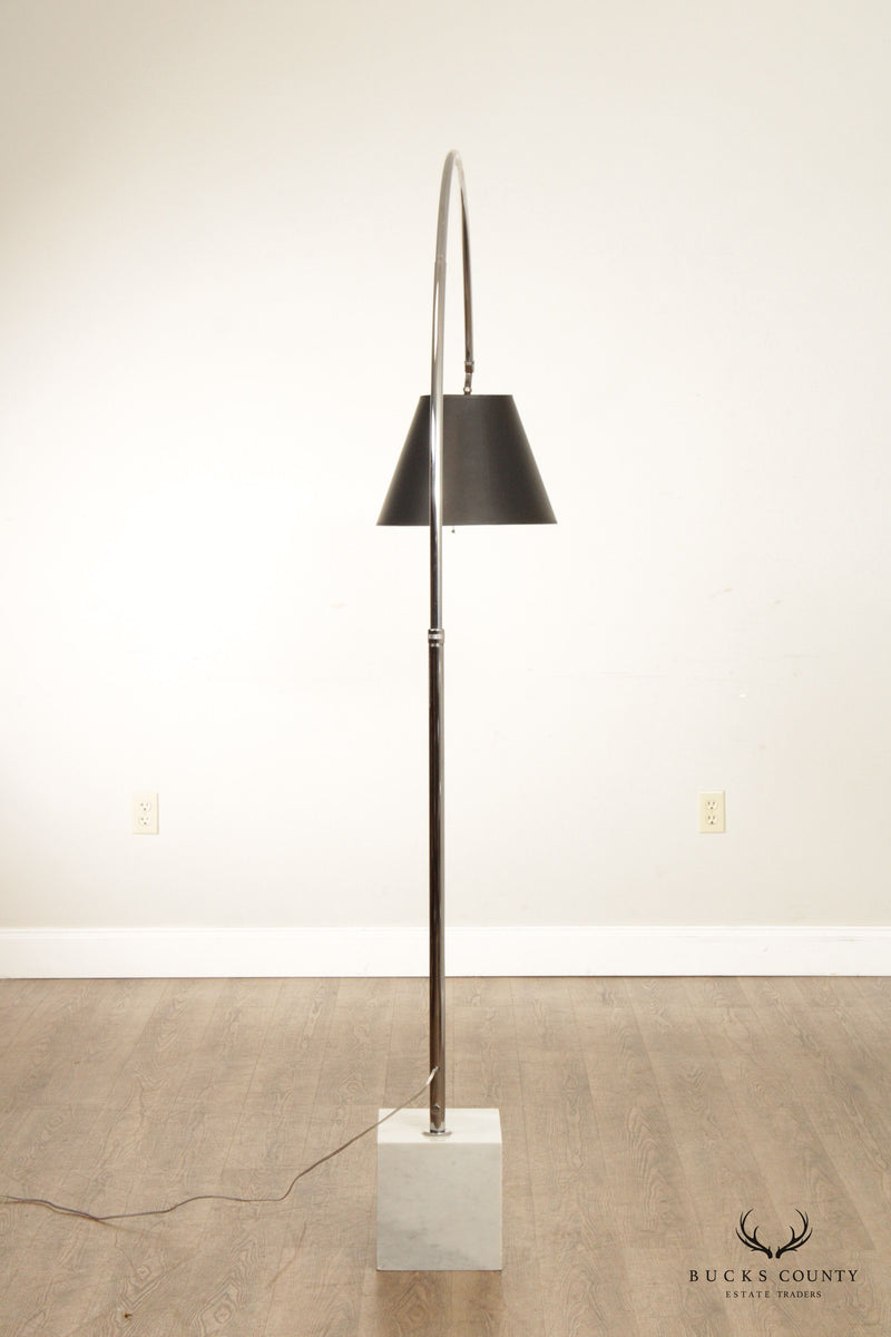 Mid Century Modern Style Marble and Chrome Arc Floor Lamp