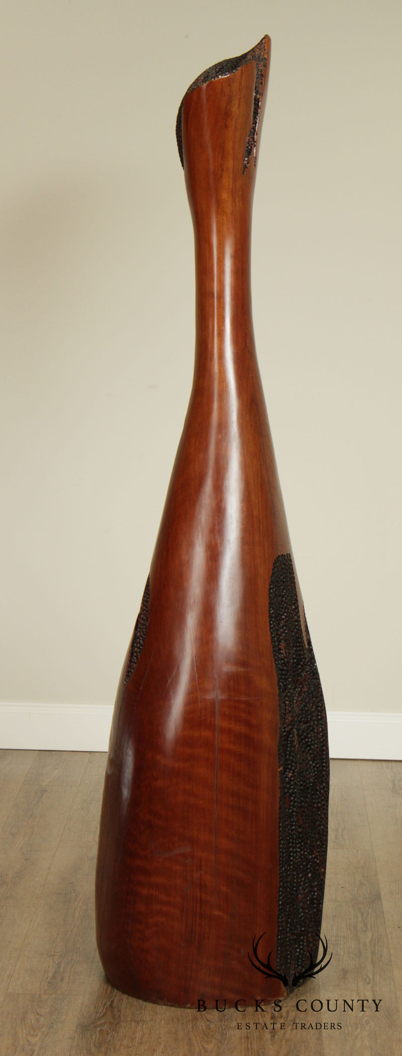 Monumental Abstract Polished Walnut Sculpture, Tall Slender Vase Form