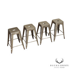 Tolix Industrial Style Set of Four Galvanized Steel Counter Stools