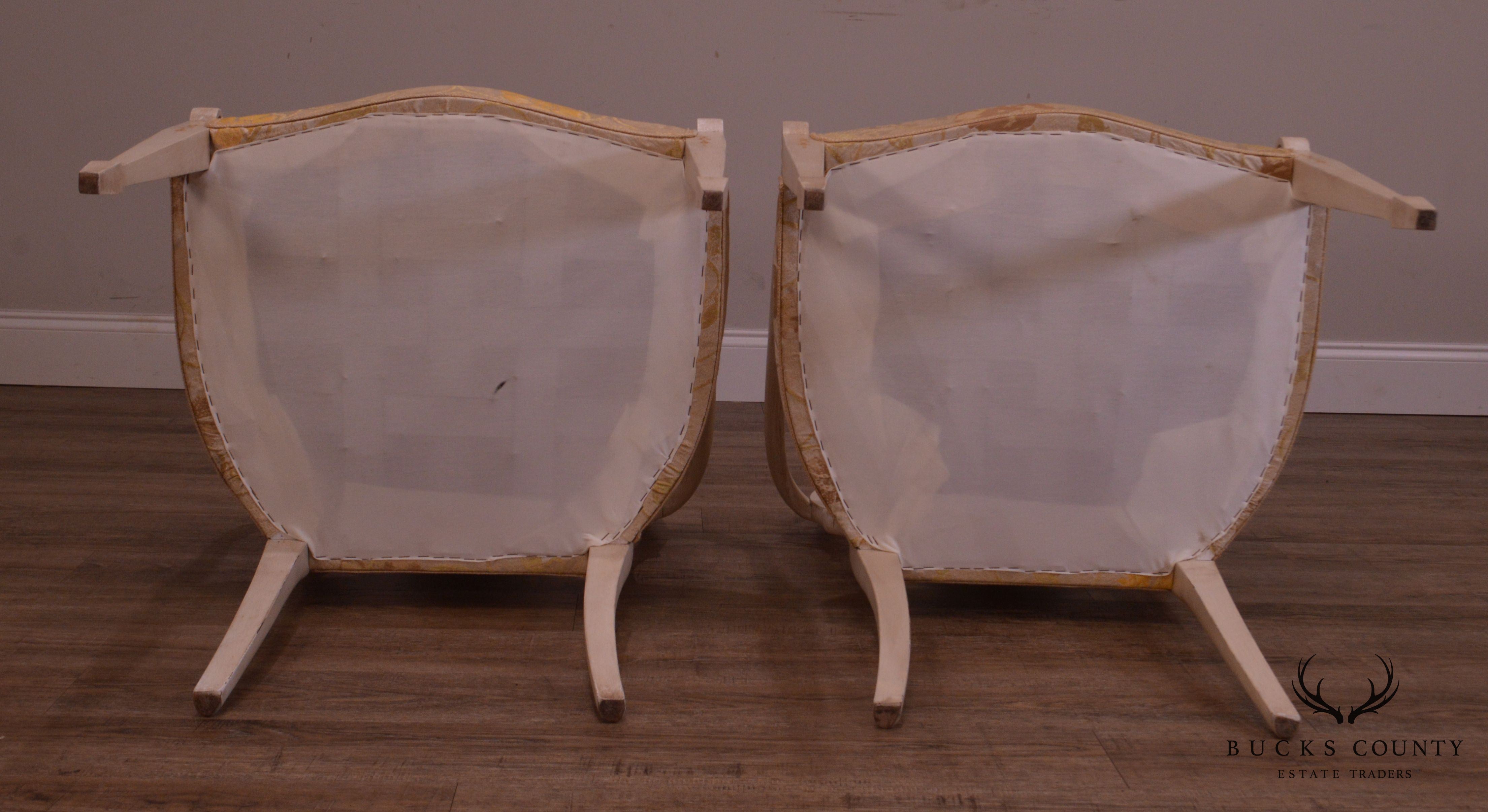 Hepplewhite Style Custom Adams Hand Painted Prince of Wales Pair Armchairs