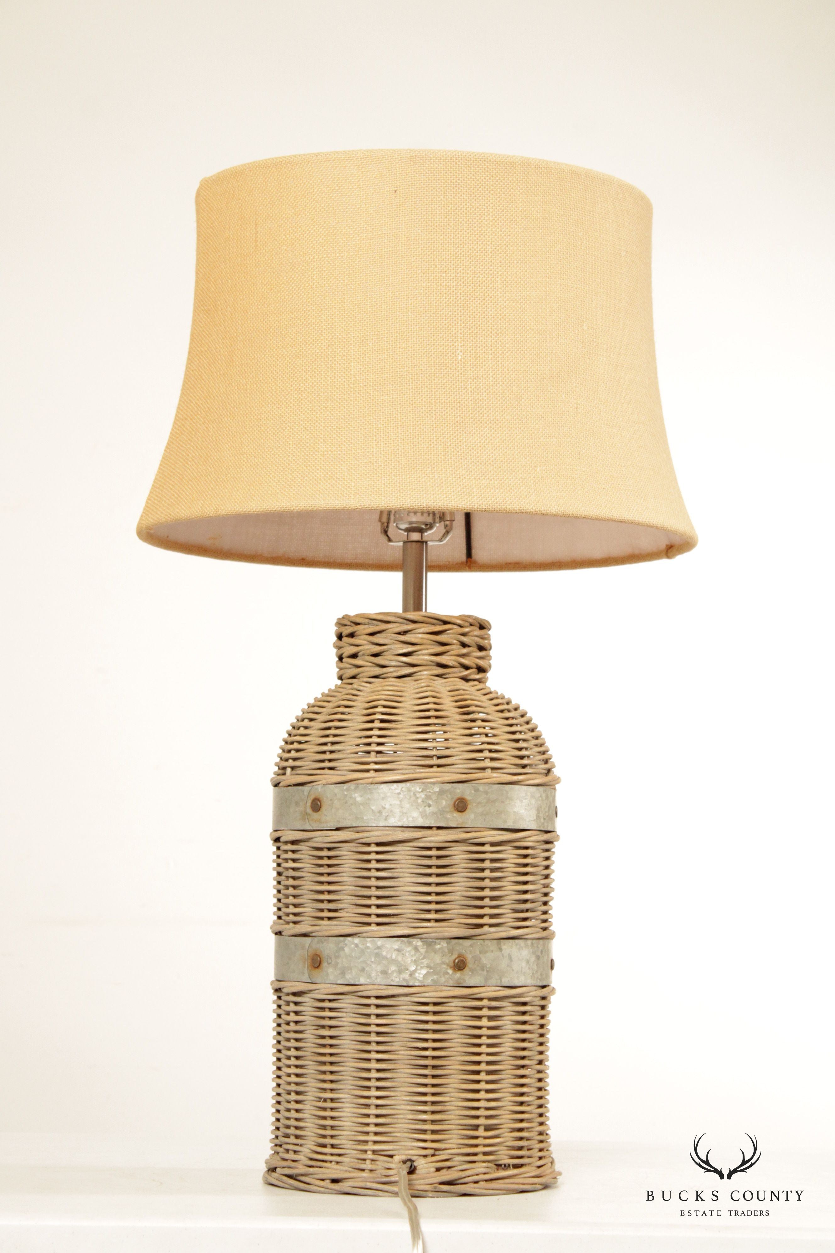 Pottery Barn Wicker and Metal Table Lamp