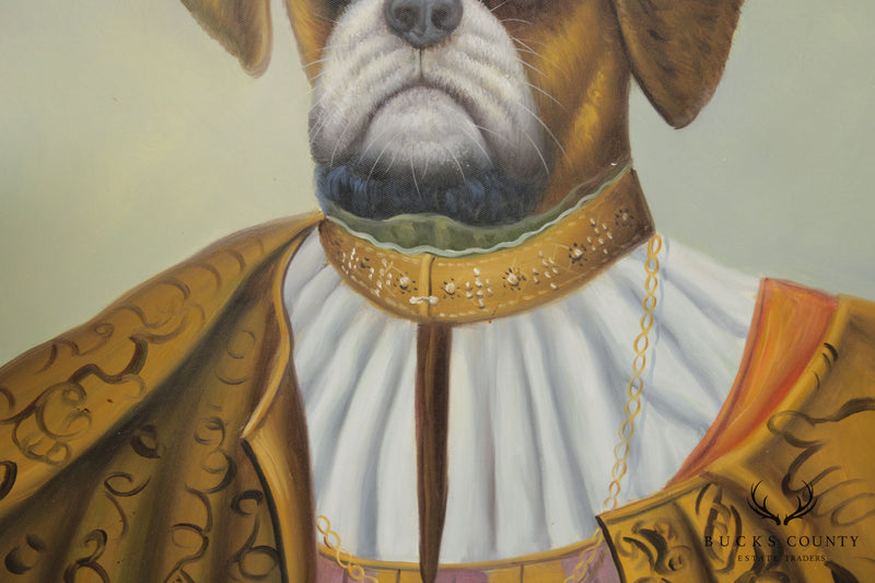 English Noble Dog Portrait Original Painting, Signed