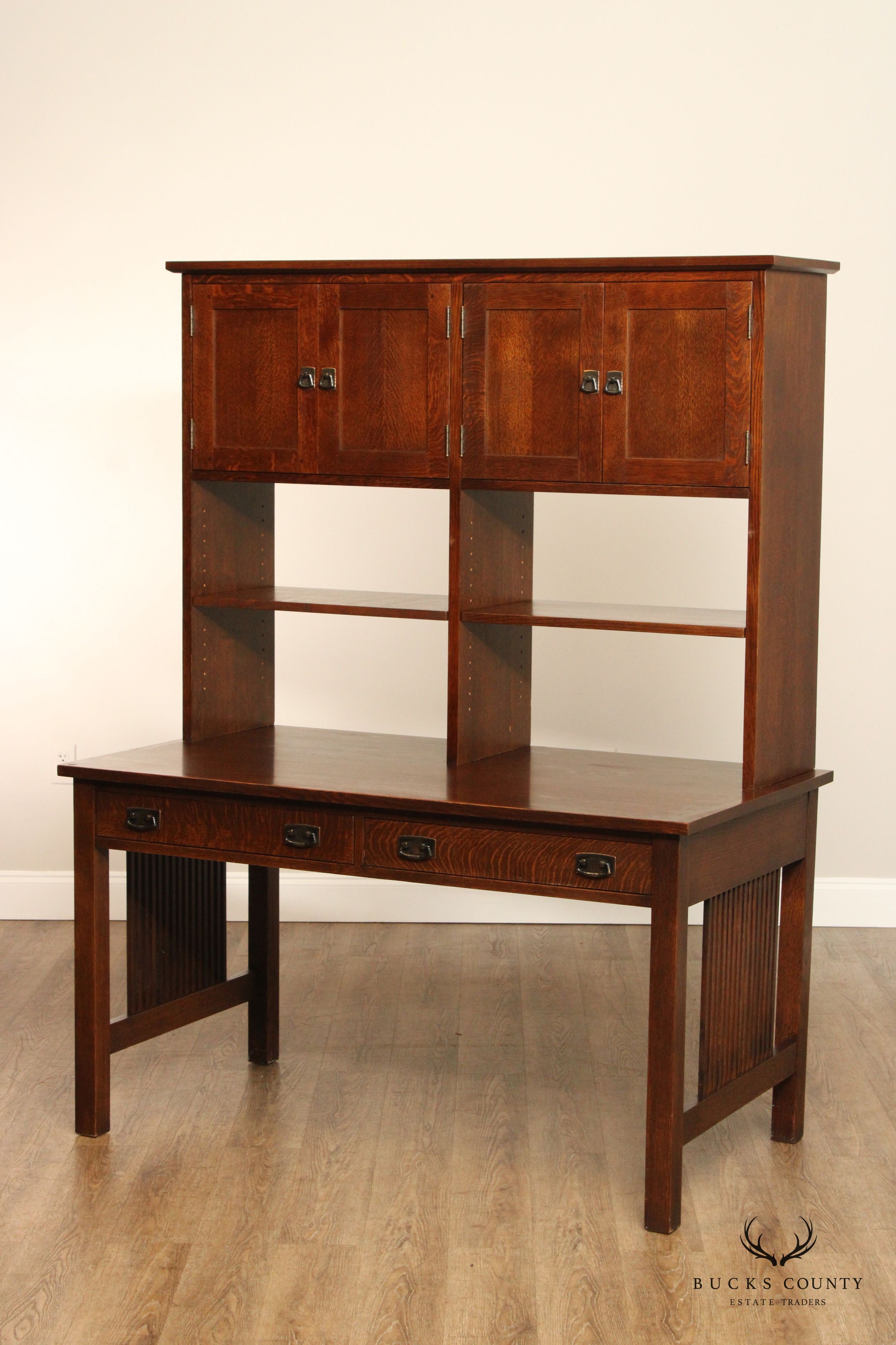 Stickley Mission Collection Oak Spindle Desk with Hutch