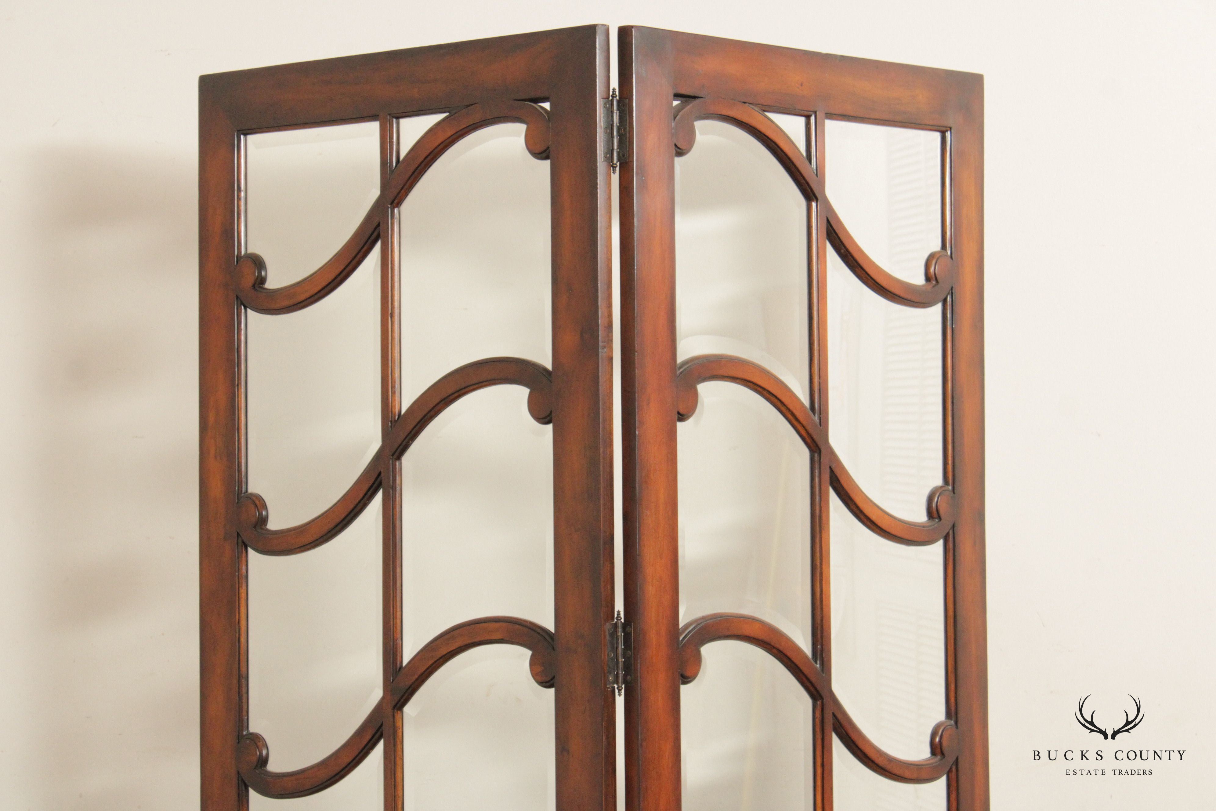 Mahogany and Glass Regency Style Two-Panel Folding Screen Room Divider