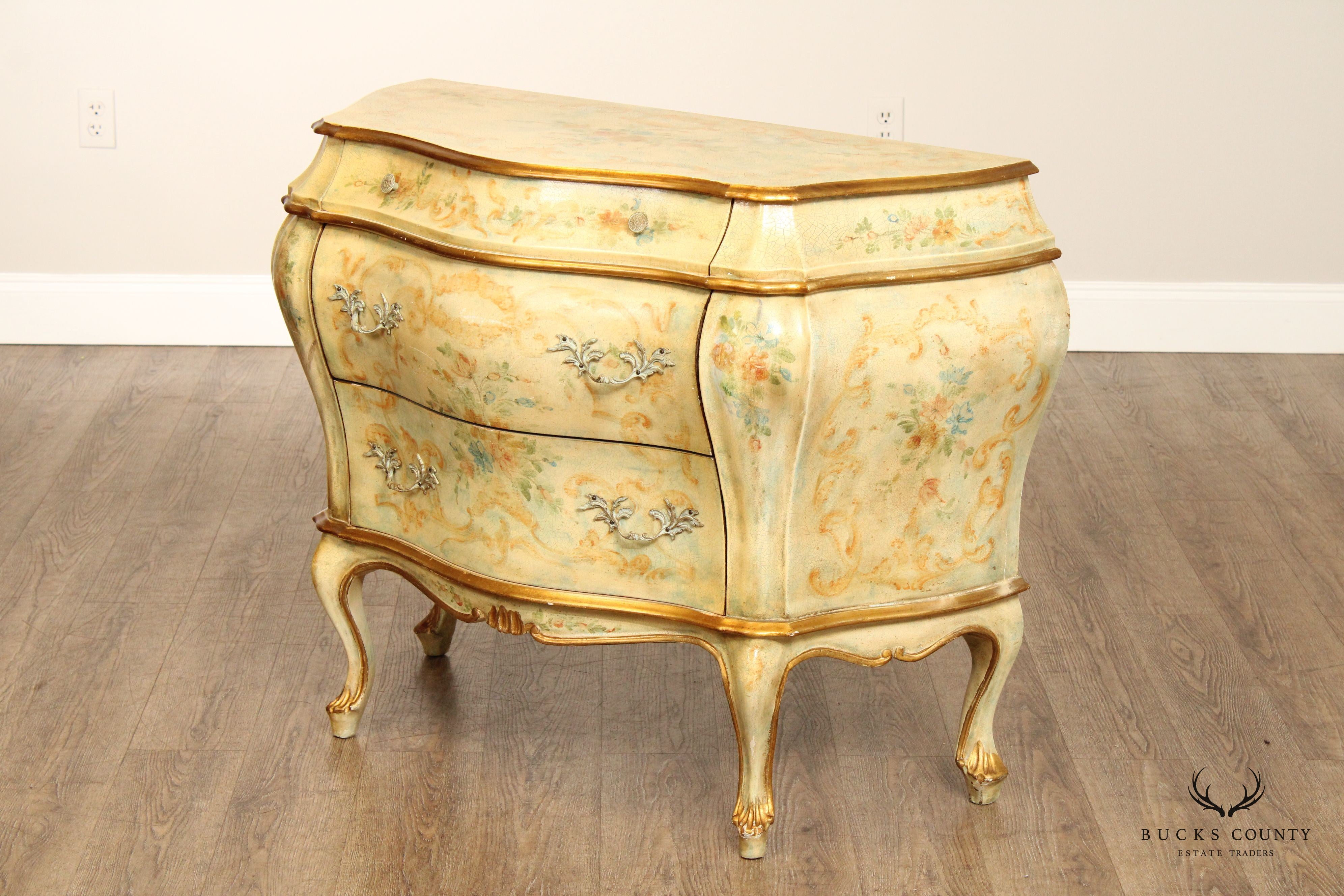 Italian Louis XV Style Paint Decorated Bombe Chest