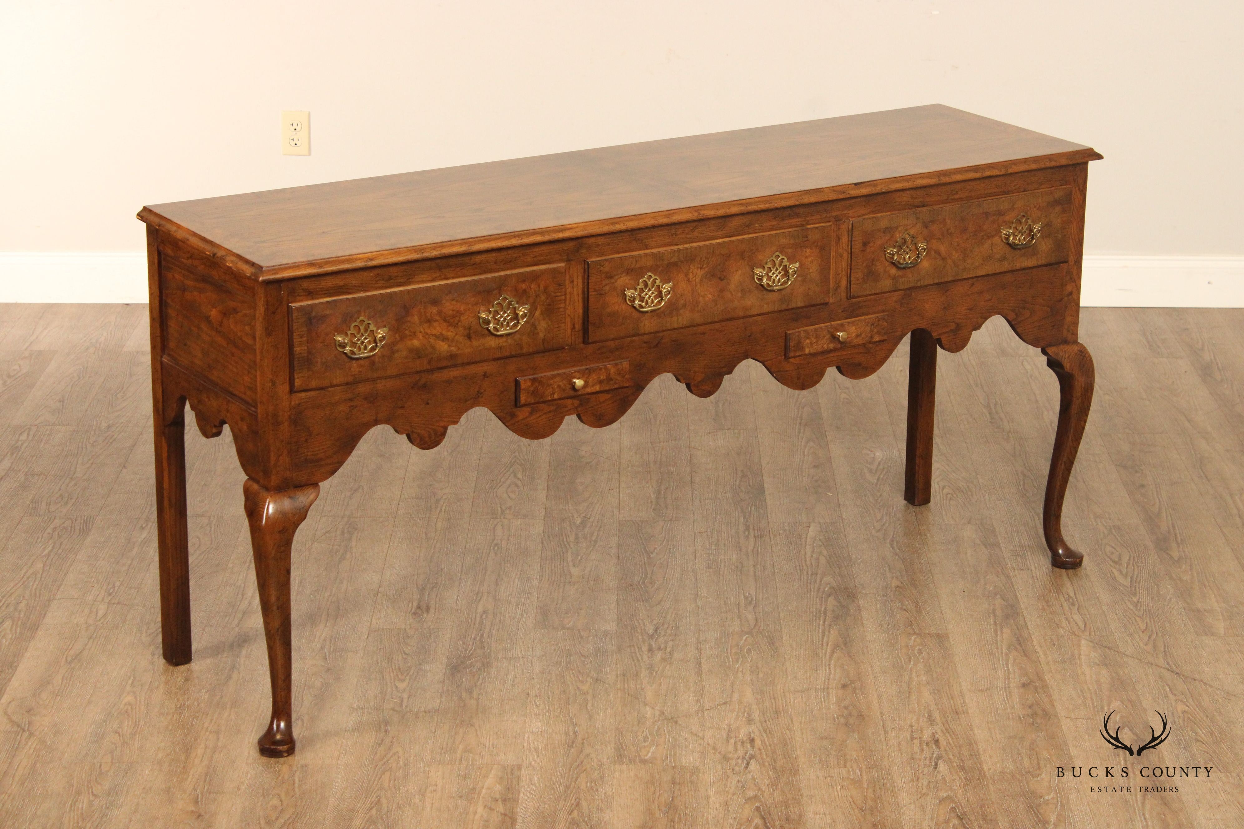 Baker Queen Anne Style Burlwood Sideboard Buffet