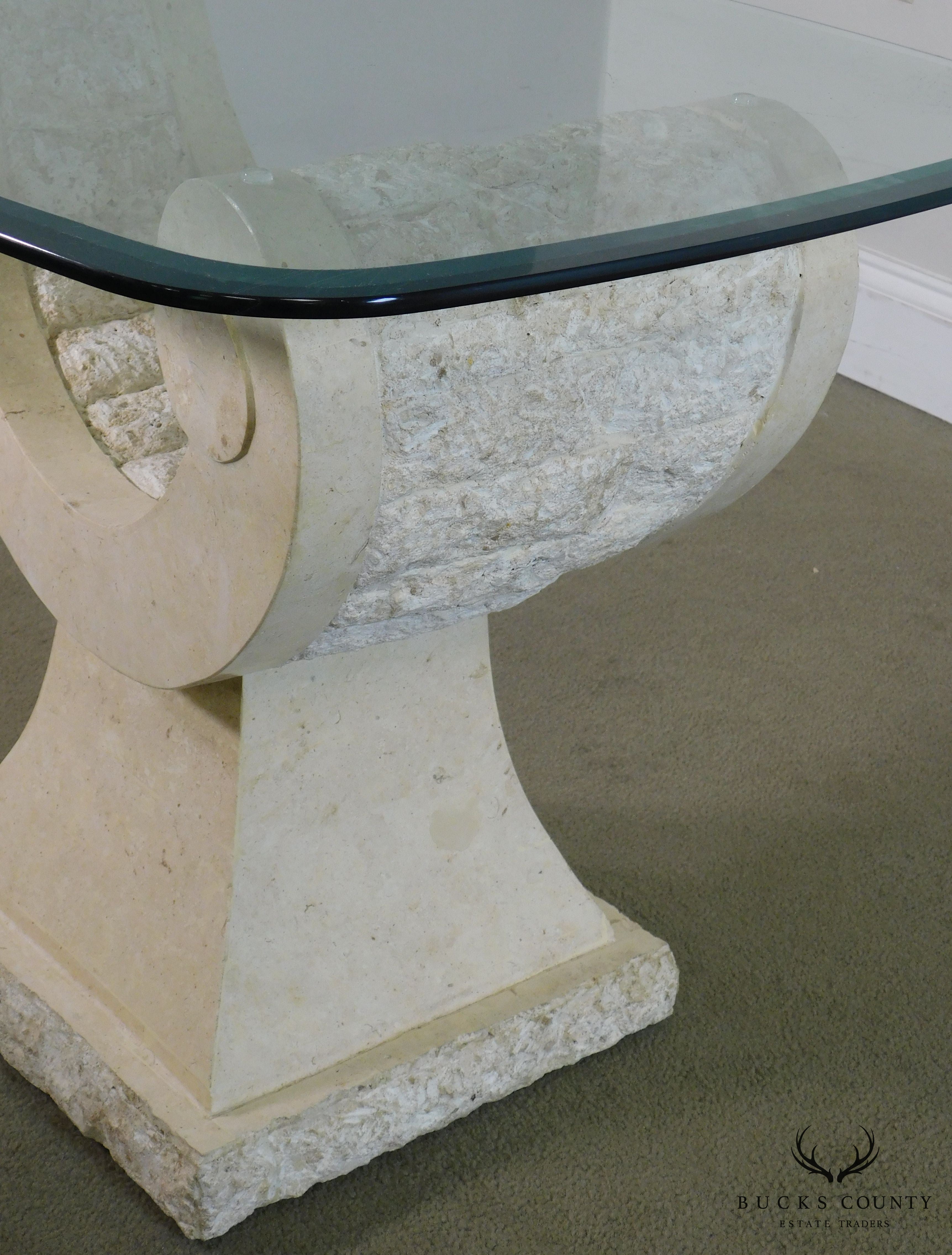 Postmodern Tessellated Marble Glass Top Side Table