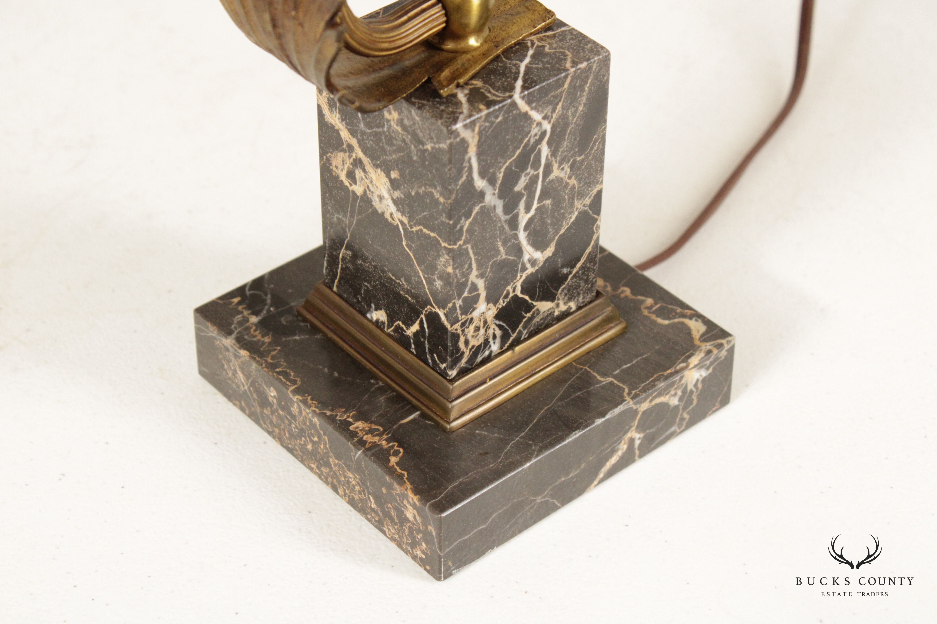 Acanthus Bronze and Marble Table Lamp with Shade