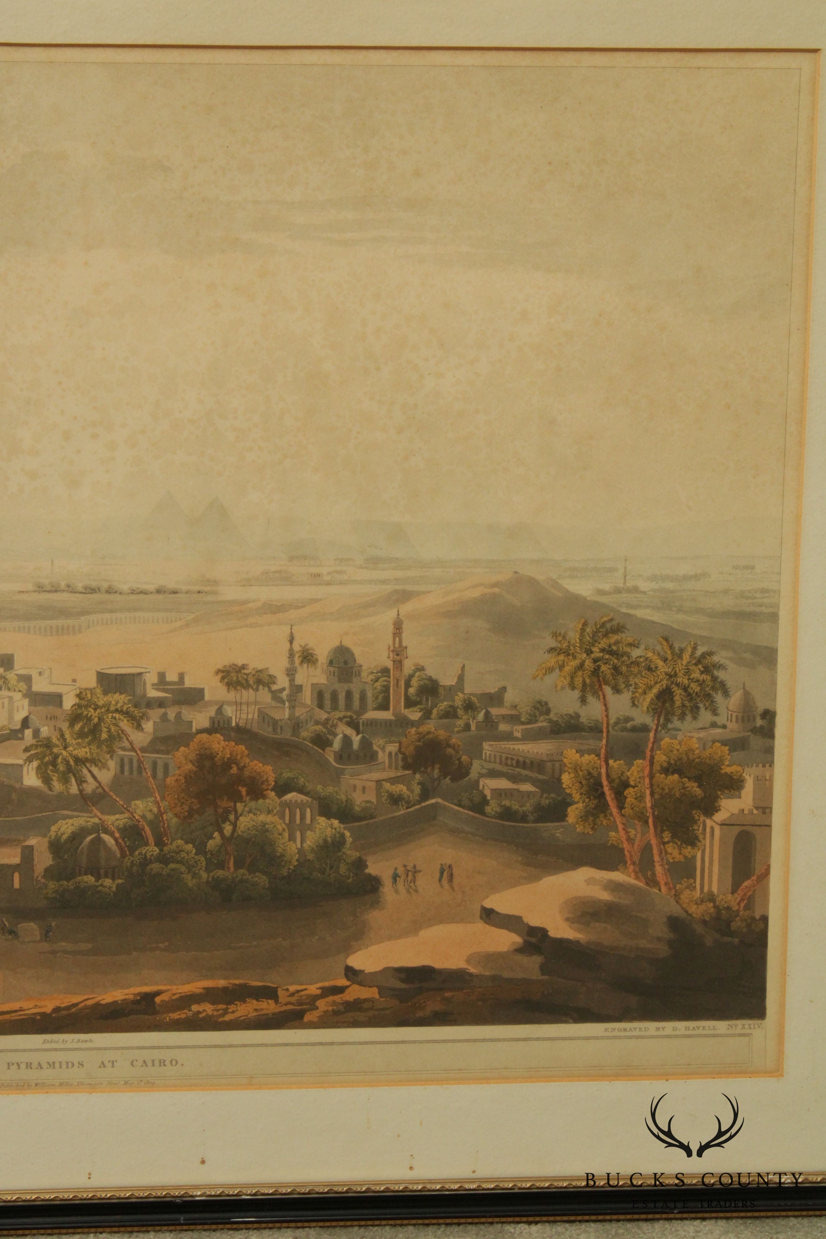 Henry Salt 'The Pyramids at Cairo', 'View of Grand Cairo' 2 Hand Colored Engravings