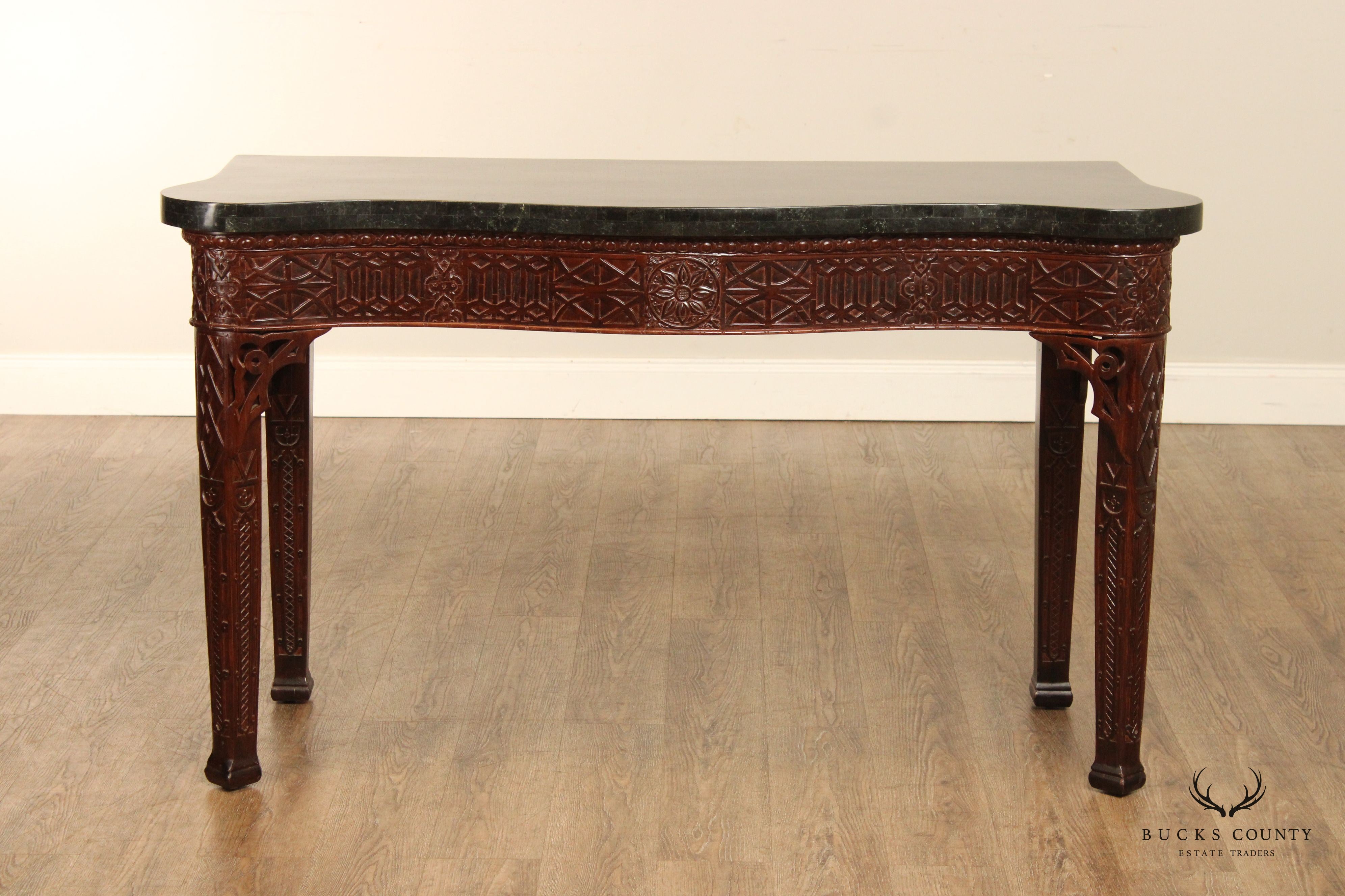 Maitland Smith Carved Mahogany Serpentine Console Table