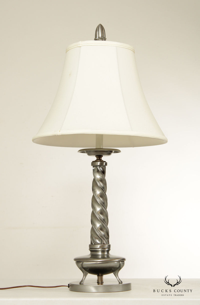 Vintage Metal Braided Column Pair of Table Lamps