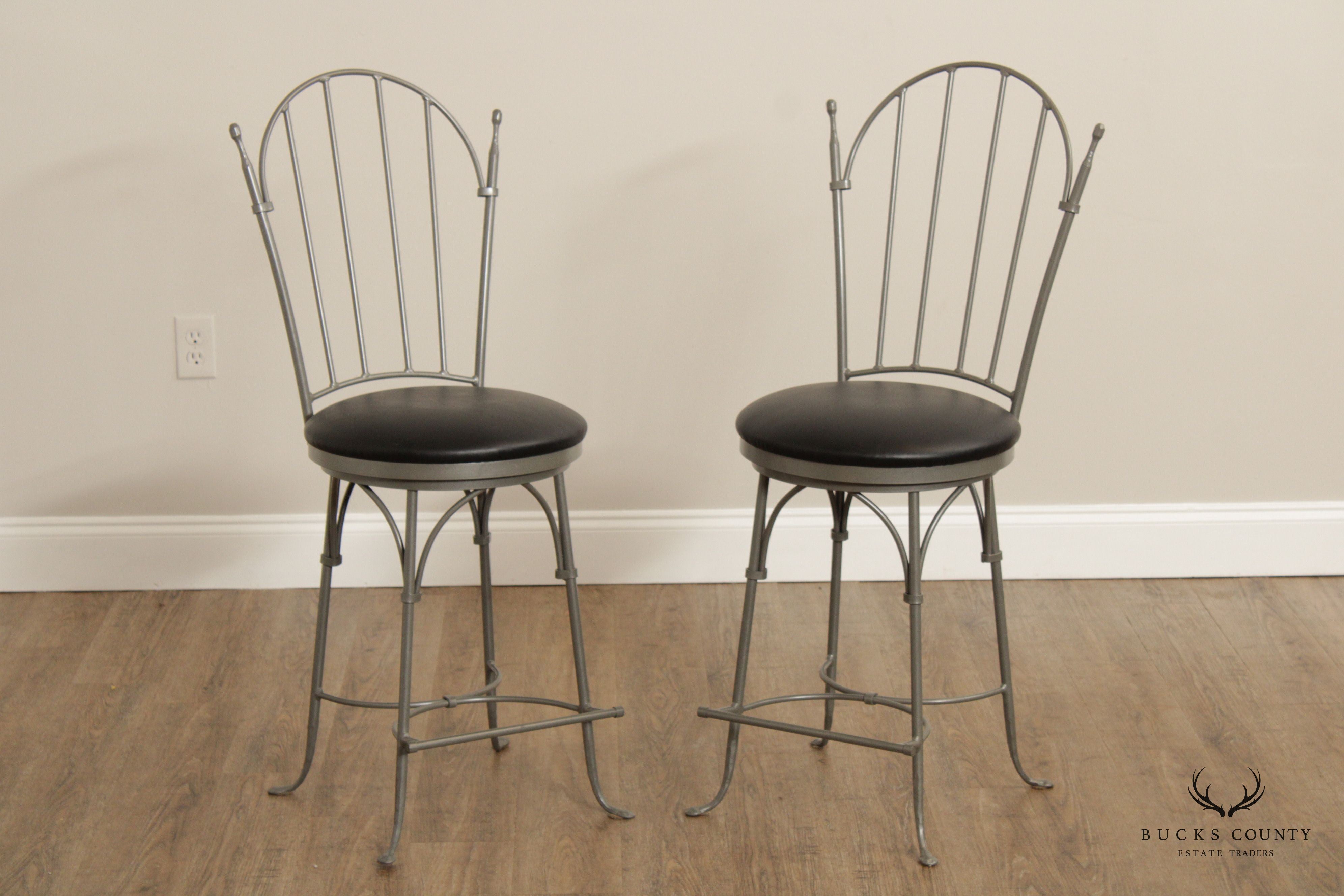 CHARLESTON FORGE PAIR OF WROUGHT IRON SWIVEL COUNTER BAR STOOLS