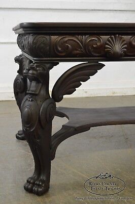 Horner Antique Carved Standing Winged Griffin Library Table Desk