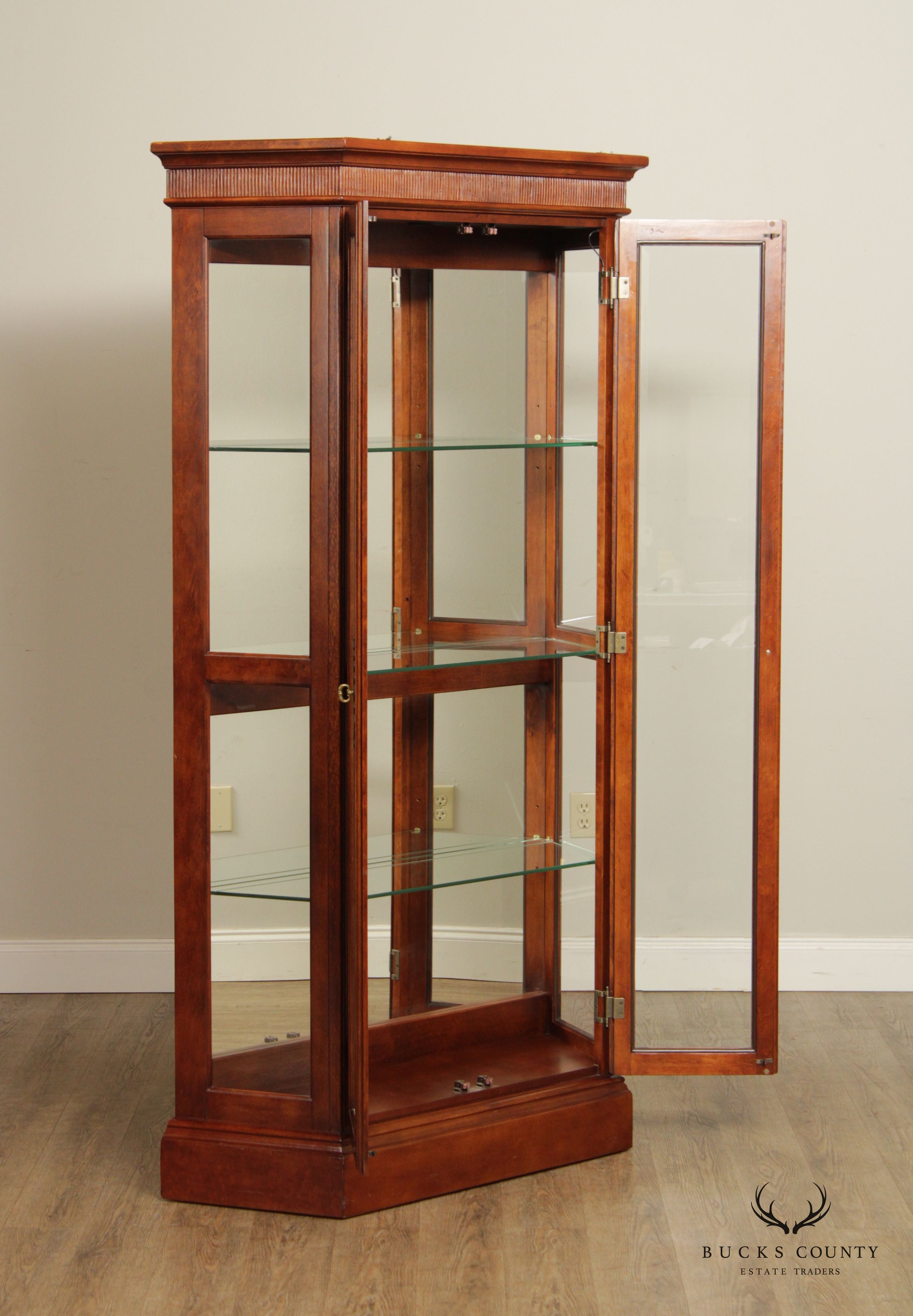 Regency Style Cherry and Glass Illuminated Curio Display Cabinet