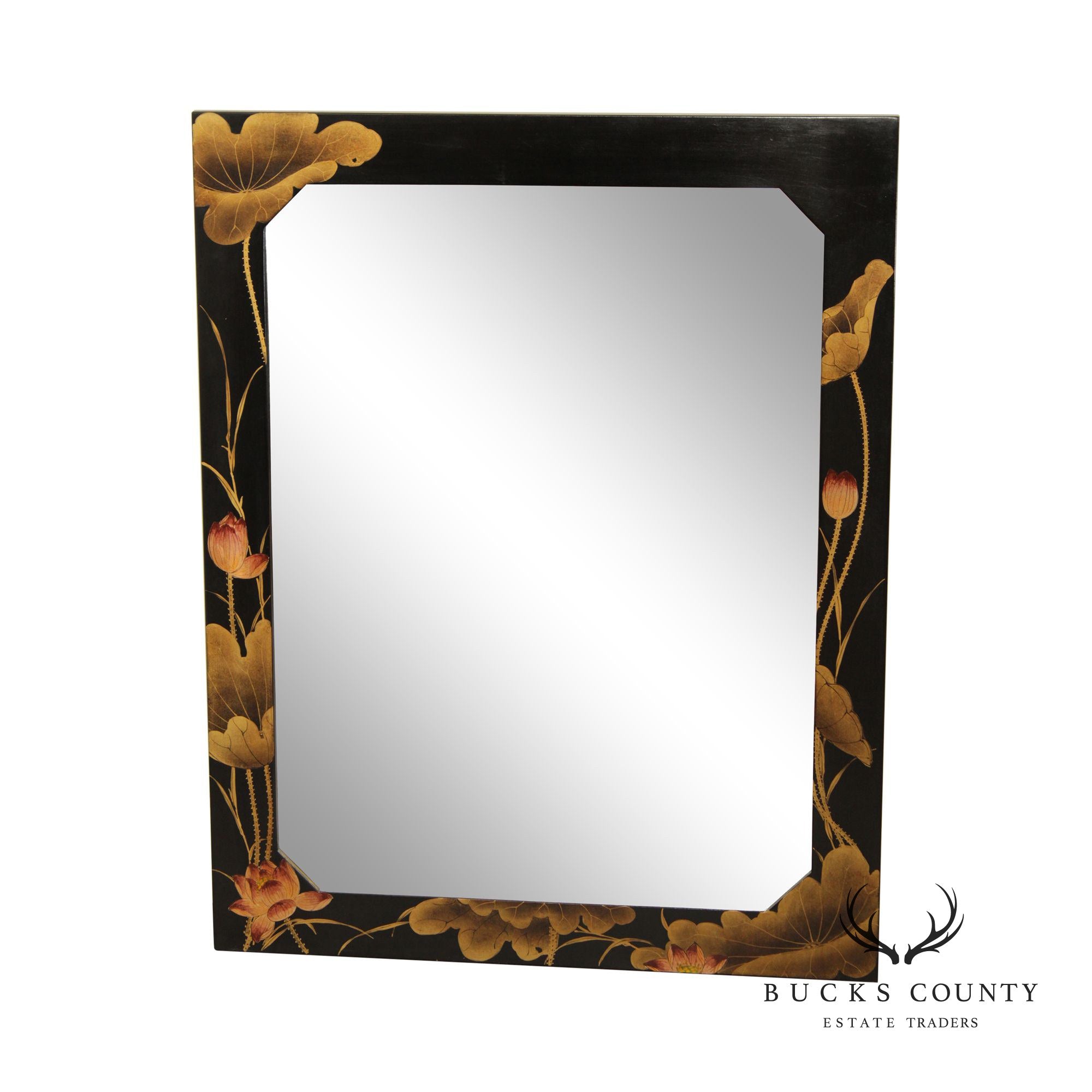 Fortune Chinoiserie Lacquered Beveled Wall Mirror