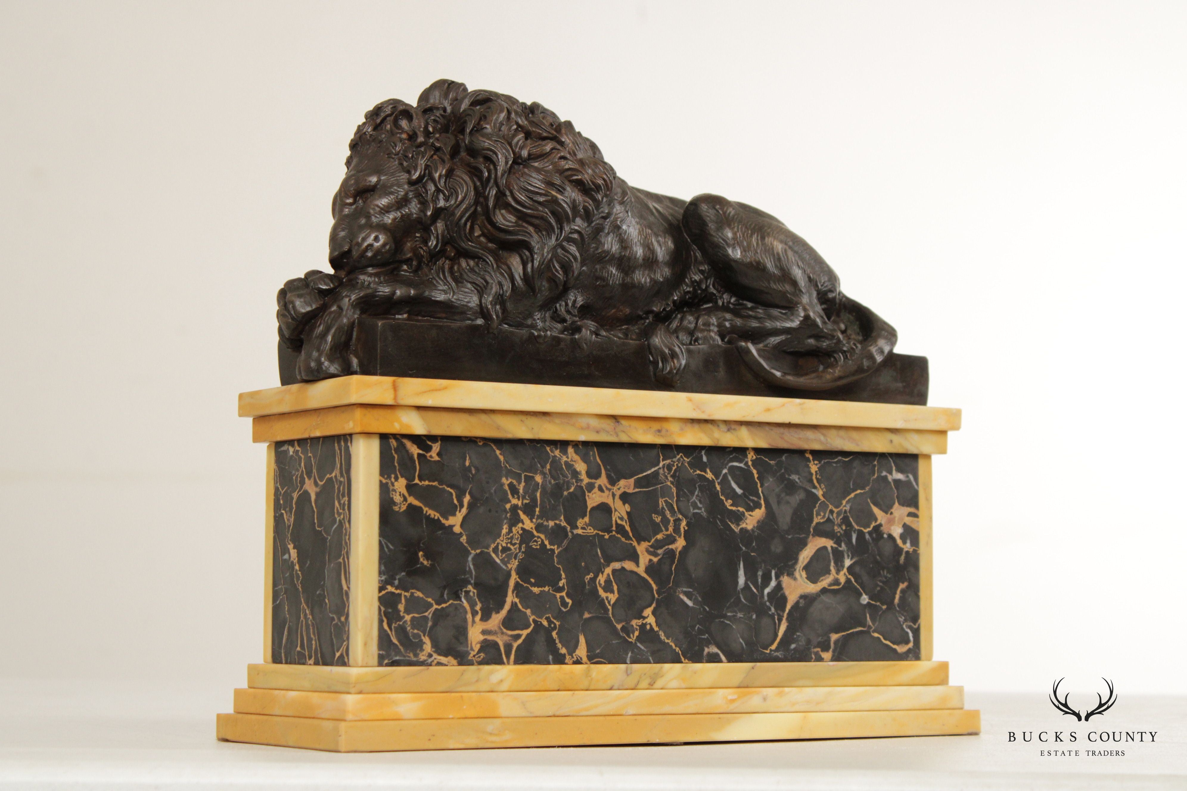 Baker Furniture Regency Style Cast Bronze Marble Lion Statue