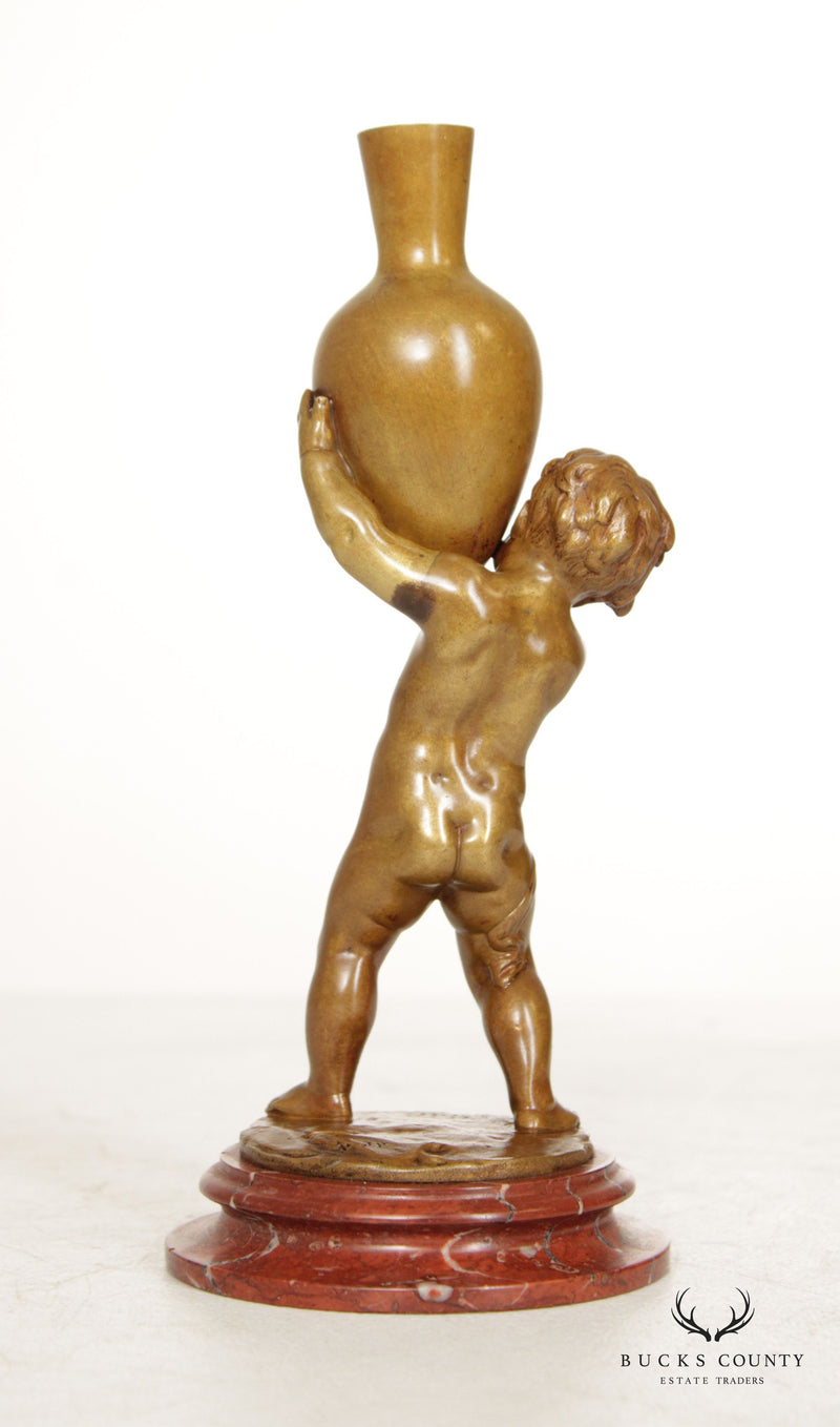 Louis Kley Art Nouveau Bronze Sculpture, Boy with Urn Signed