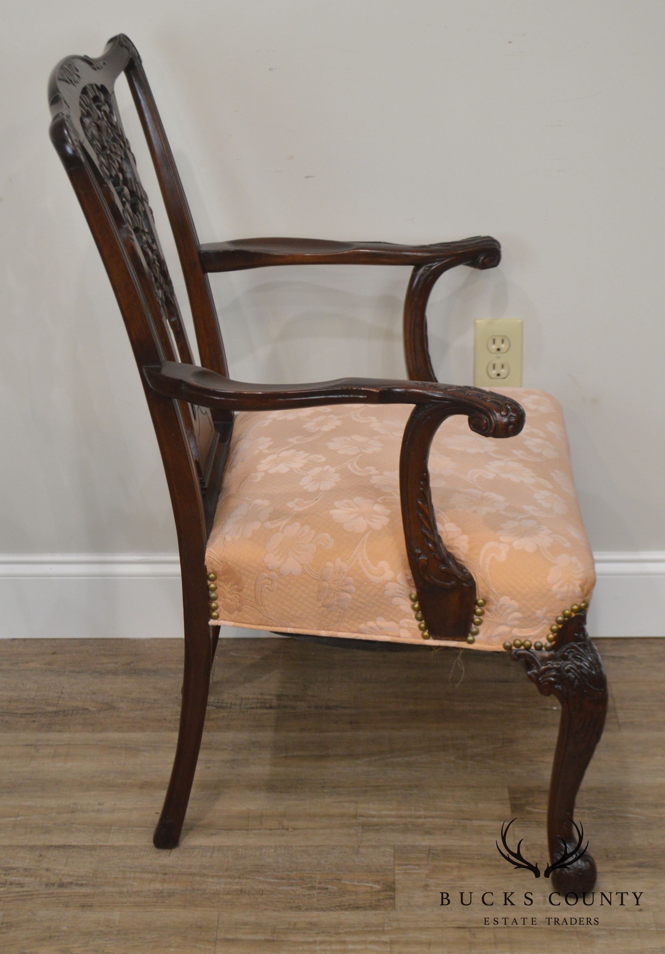 Georgian Style 1930's Mahogany Carved Armchair