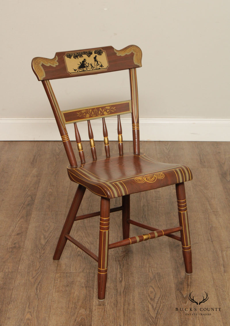 Set of Eight Grain Painted Plank Seat Dining Chairs
