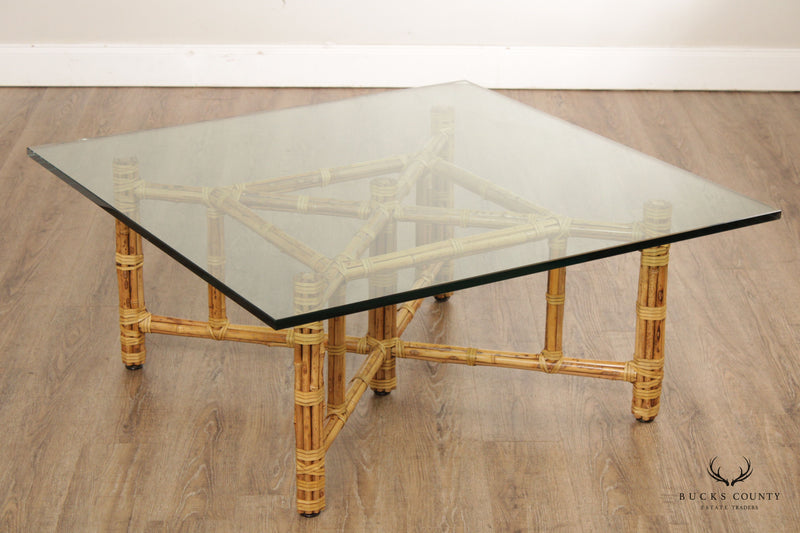 McGuire Hollywood Regency Glass Top Bamboo Cocktail Table