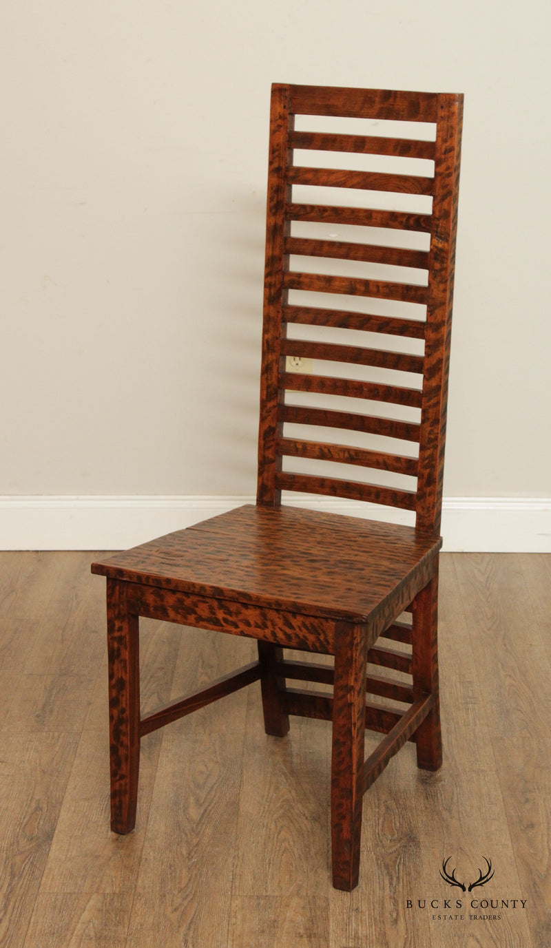 Rustic Arts and Crafts Style Set of Ten High Back Dining Chairs