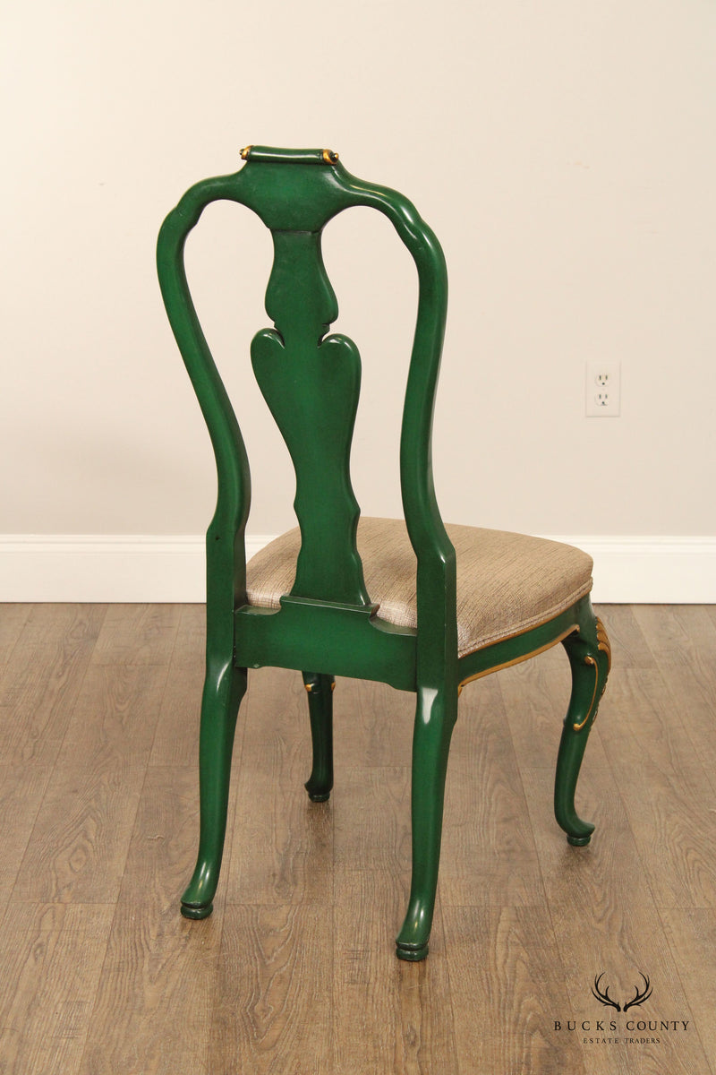 KARGES ROCOCO STYLE GREEN AND GOLD SET OF 12 DINING CHAIRS