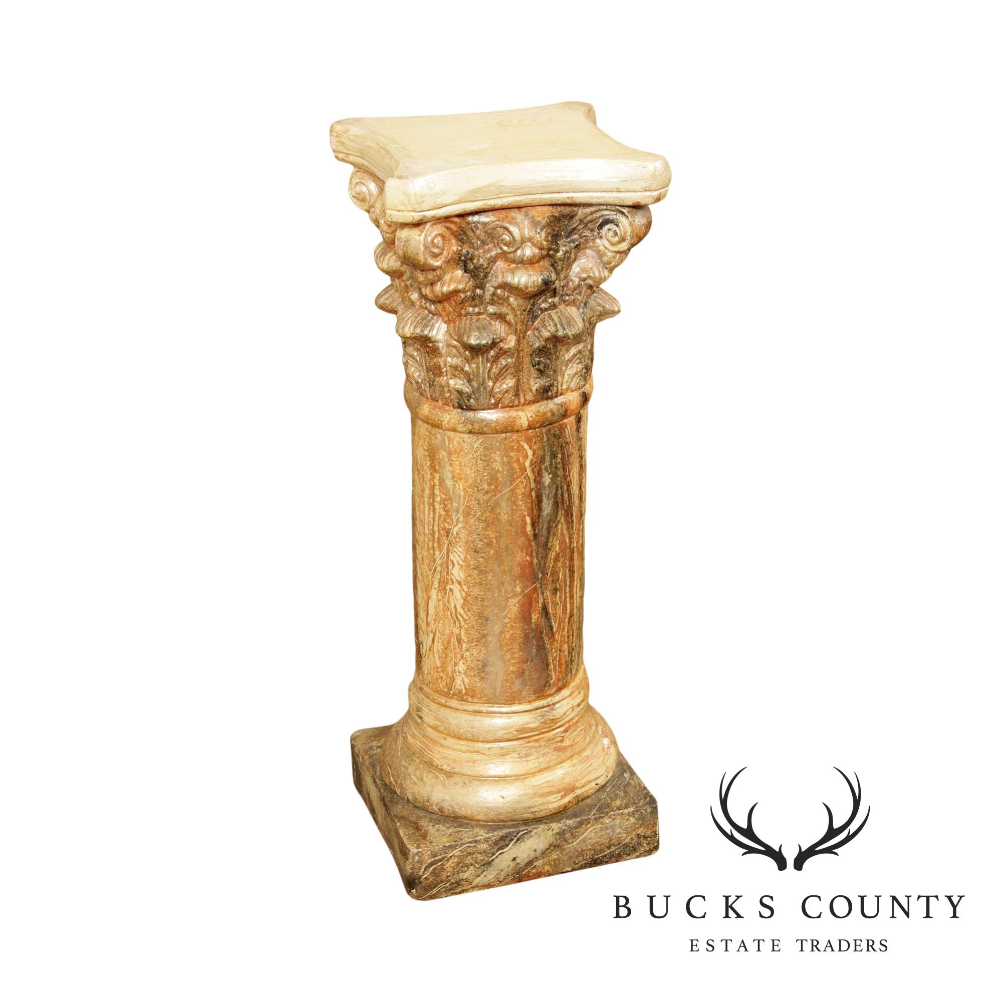 Neoclassical Faux Marble Painted Corinthian Column Pedestal